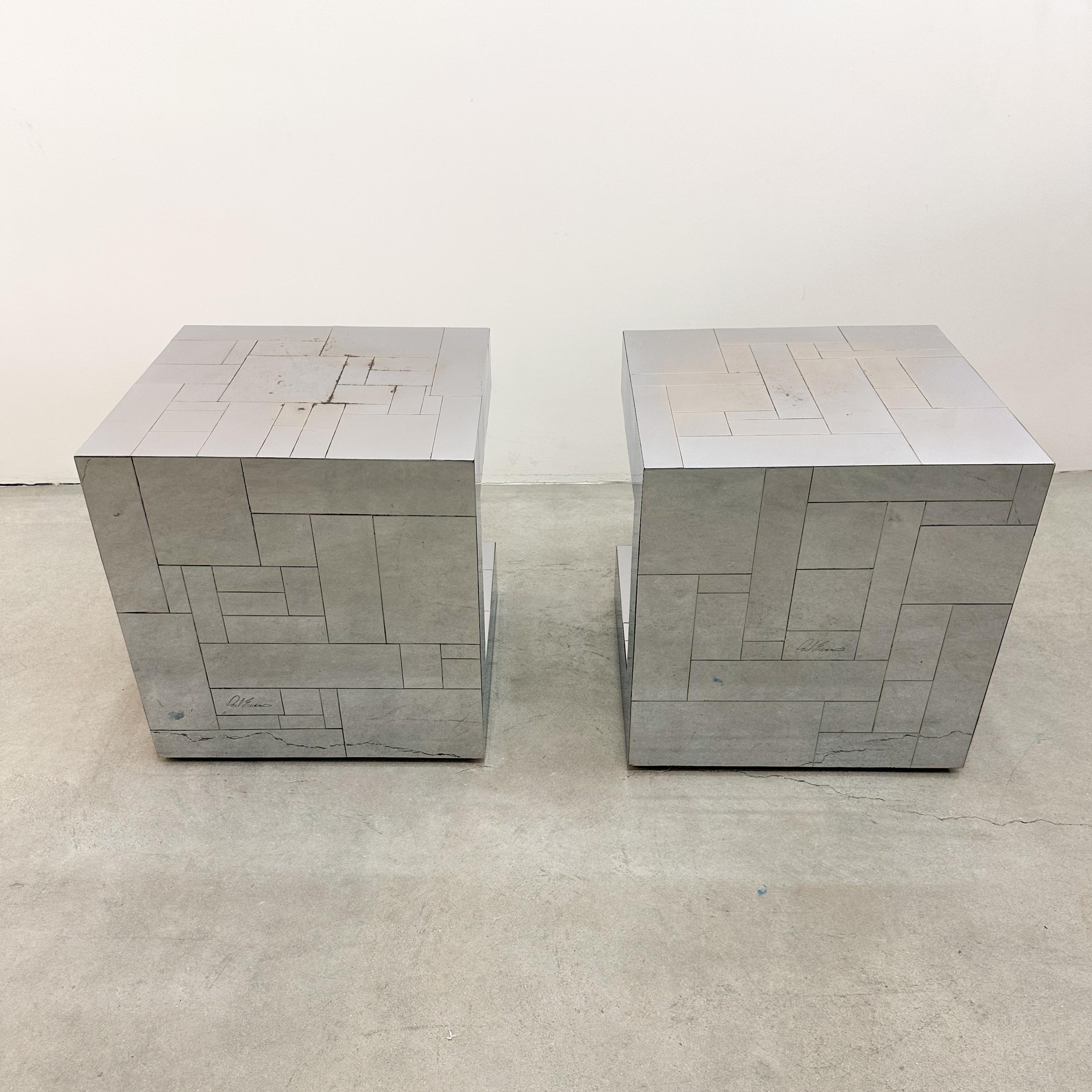 Pair of Paul Evans Signed Cityscape Chrome End Tables or Nightstands, 1970s 3