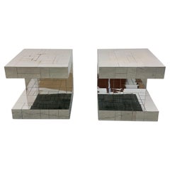 Pair of Paul Evans Signed Cityscape Chrome End Tables or Nightstands, 1970s
