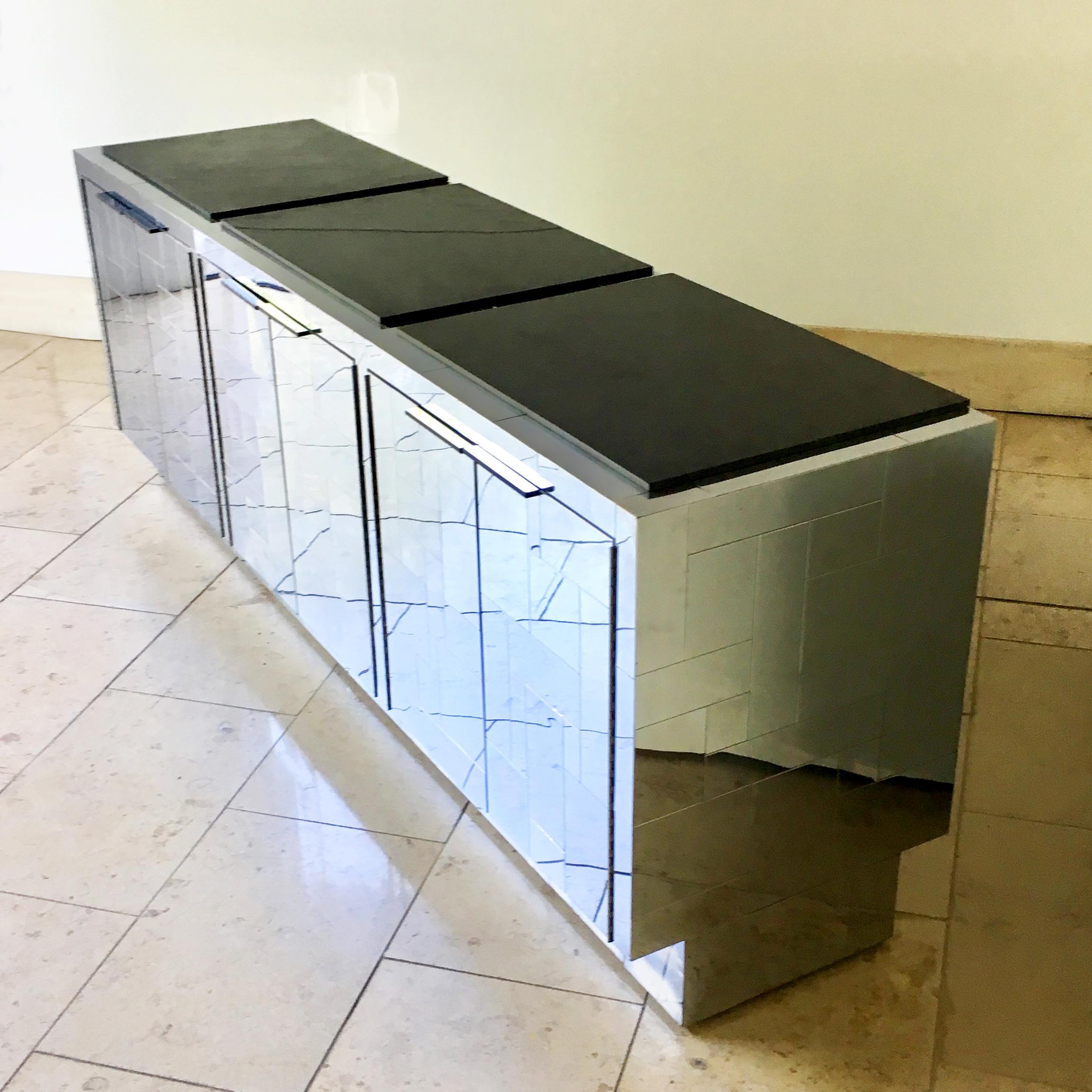 Late 20th Century Pair of Paul Evans Six-Door Steel Cityscape Cabinets, 1970s