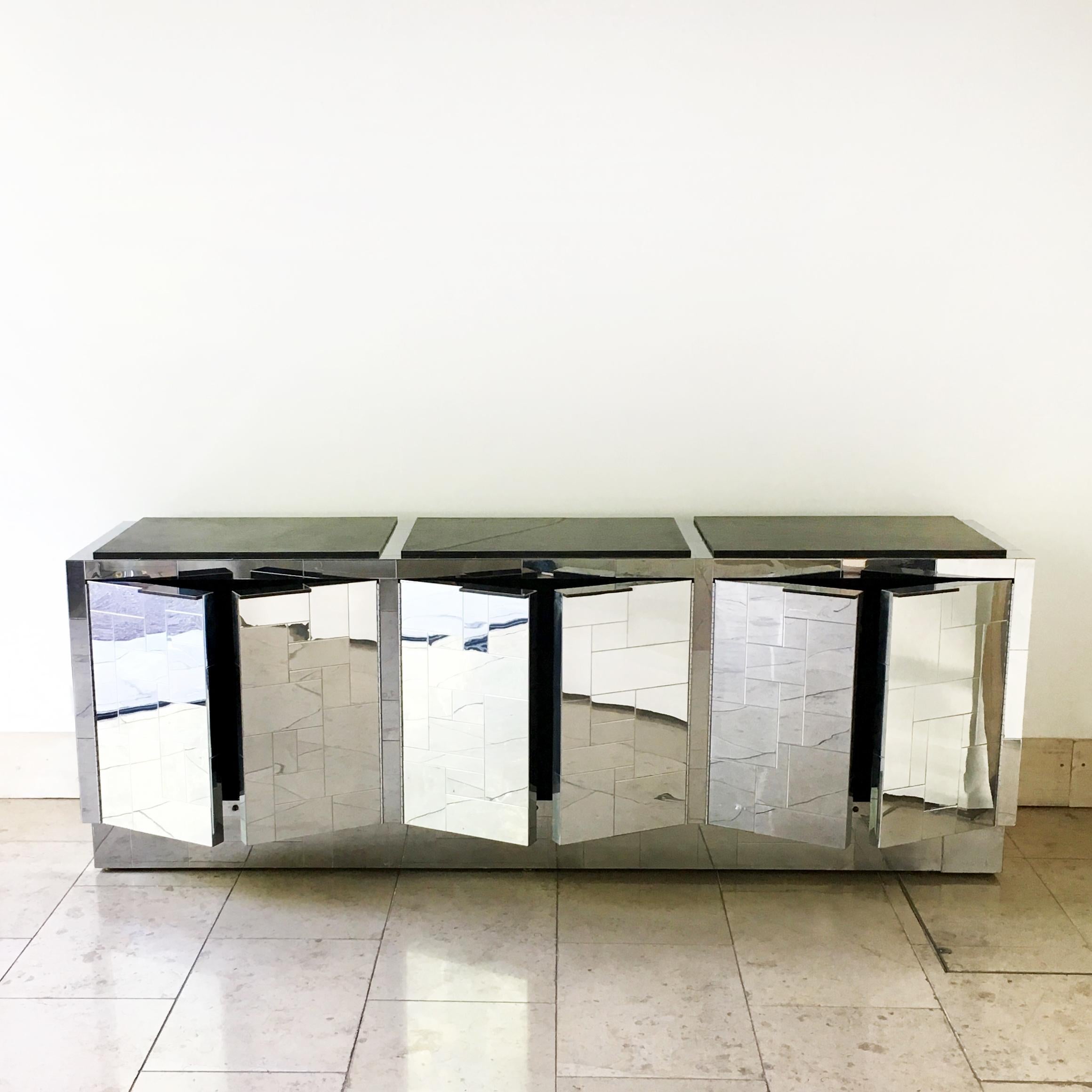 Pair of Paul Evans Six-Door Steel Cityscape Cabinets, 1970s 2