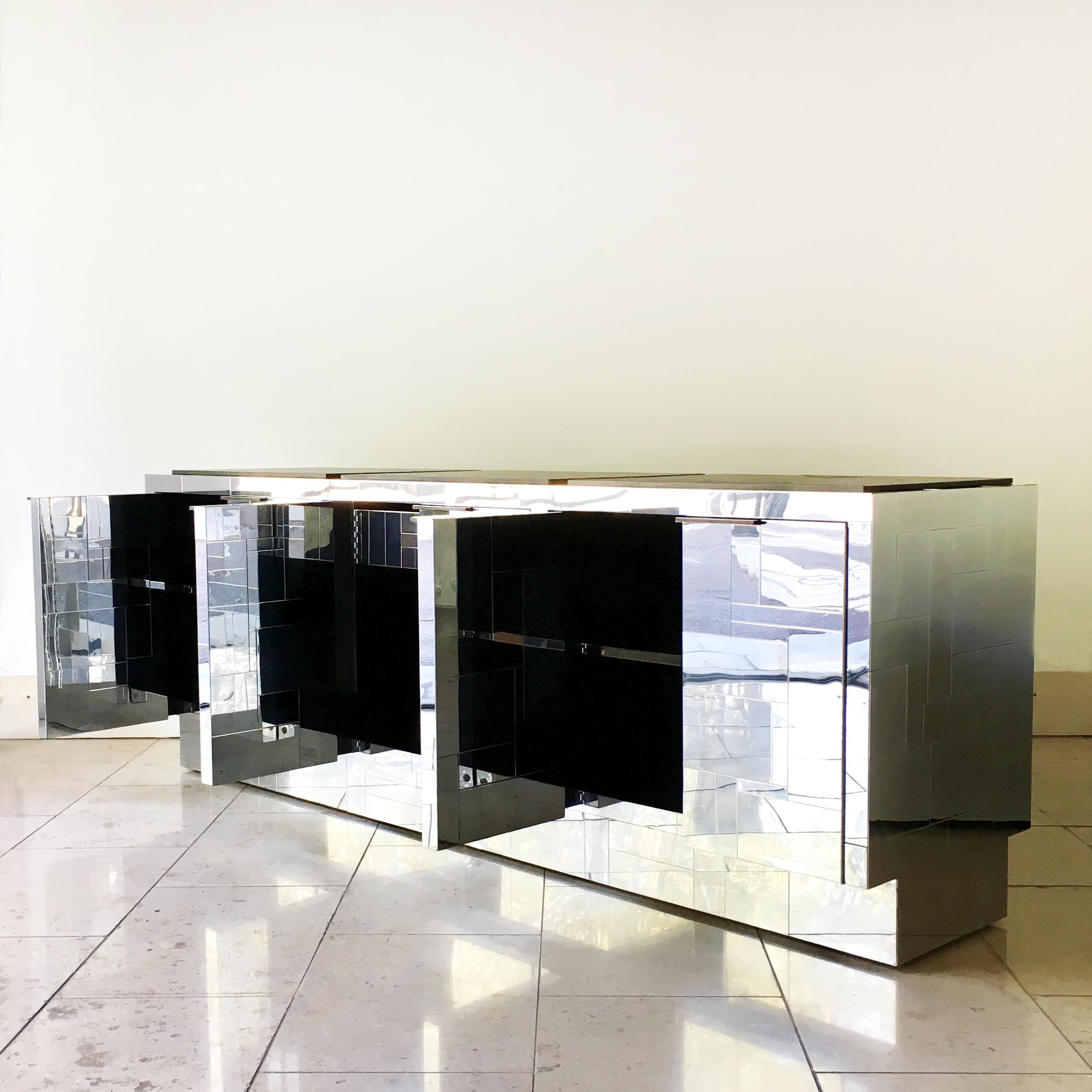 Pair of Paul Evans Six-Door Steel Cityscape Cabinets, 1970s 3