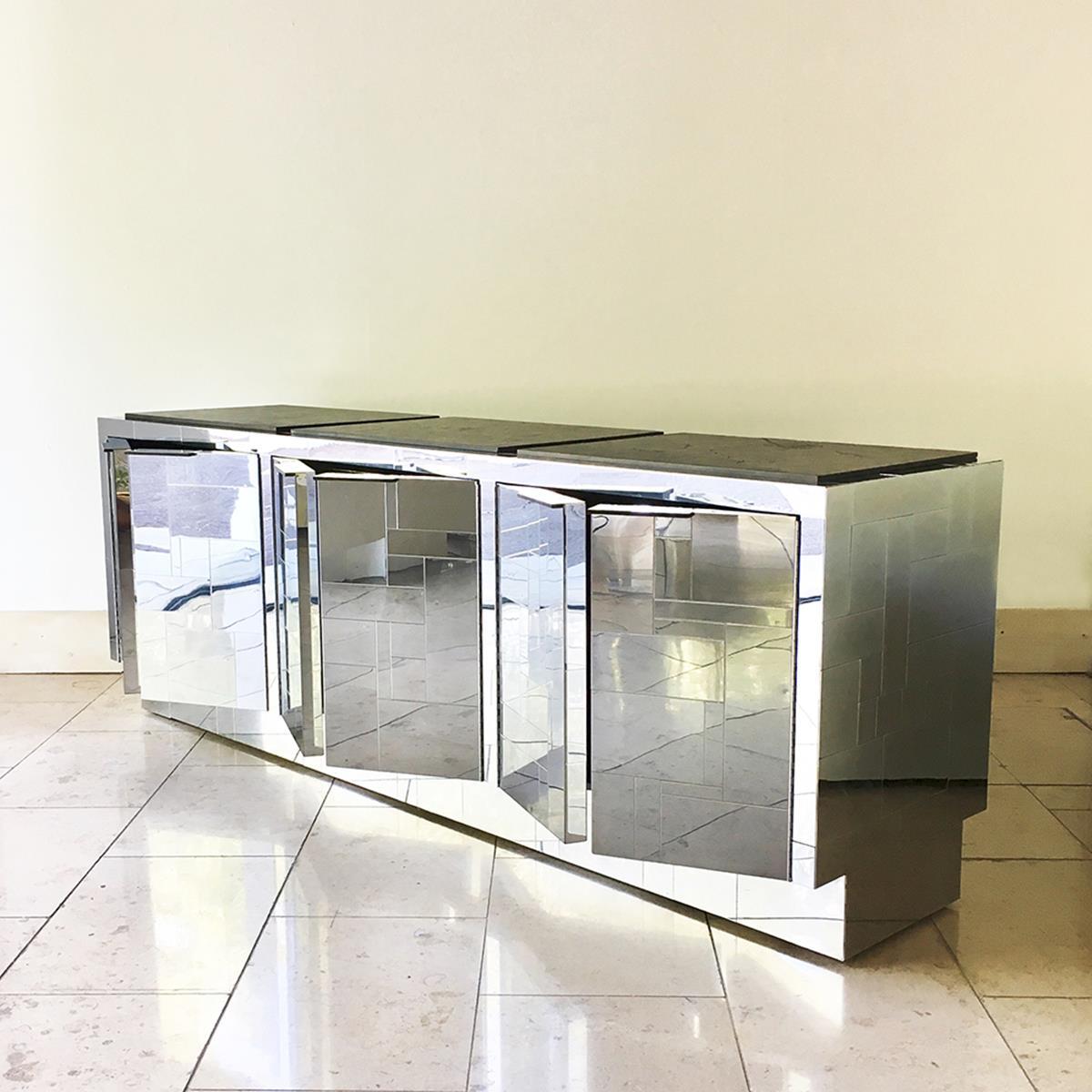 Pair of Paul Evans Six-Door Steel Cityscape Cabinets 1970s, Signed For Sale 1