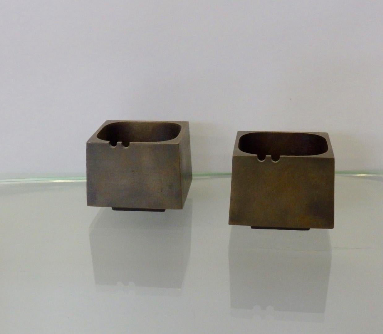 Pair of cast bronze planters in the Brutalist style of Paul Evans.