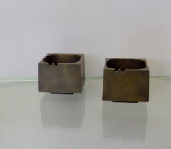 Pair of Paul Evans Style Cast Bronze Brutalist Ash Trays