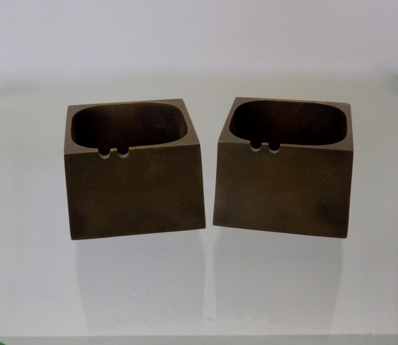 Pair of Paul Evans Style Cast Bronze Brutalist Ash Trays 2