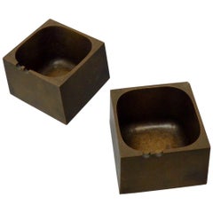 Pair of Paul Evans Style Cast Bronze Brutalist Ash Trays