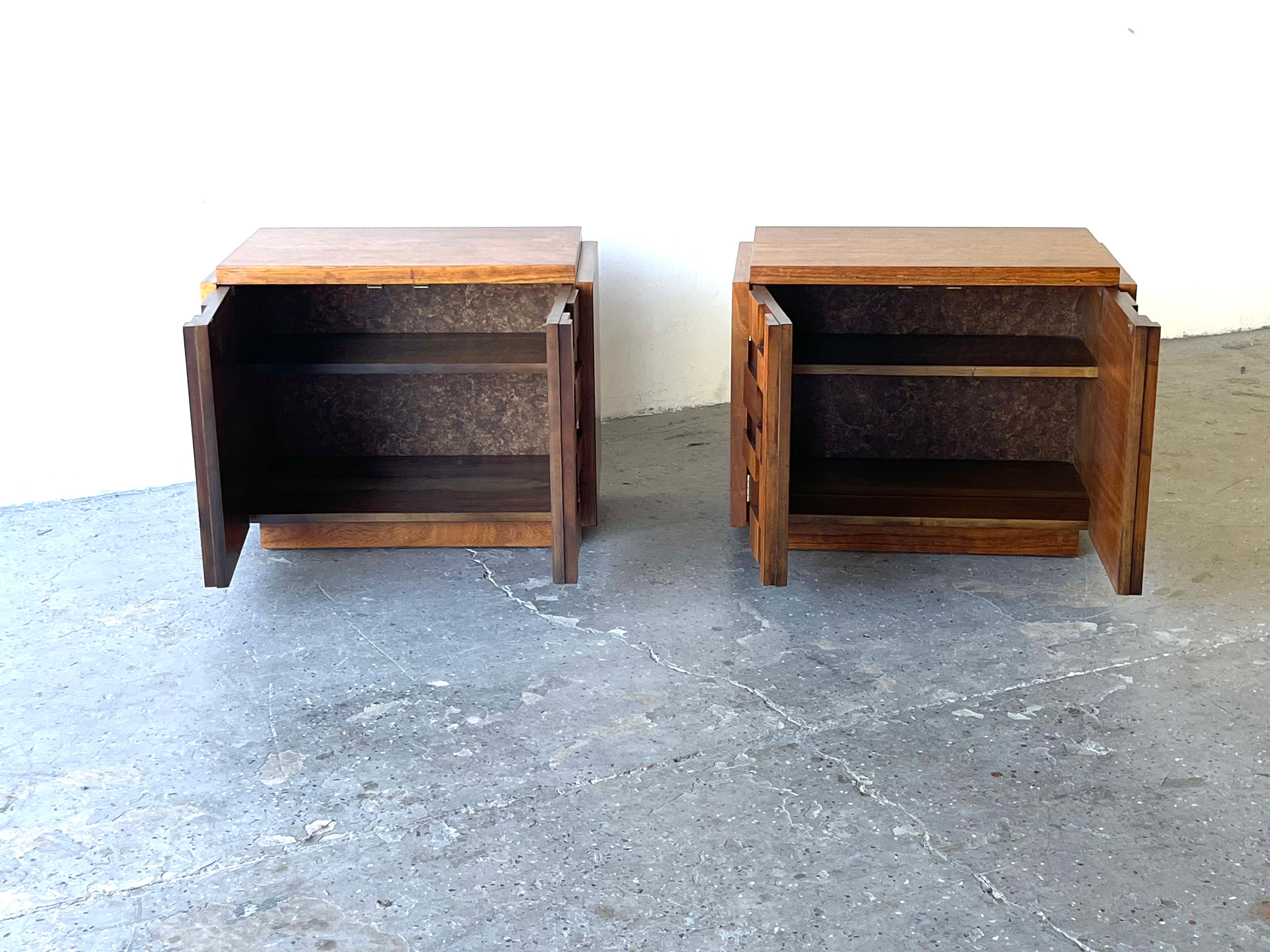 Pair of Lane Brutalist Staccato nightstands Mid-Century Modern end table



Beautiful Mosaic / Brutilist Pair of Nightstands in perfect professionally refinished and restored. in the Style Designers Like Adrian Pe and Paul Evans.


Measures