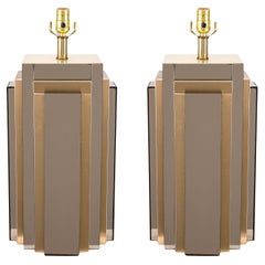 Pair of Paul Evans Style Mirrored Chrome and Brass Table Lamps