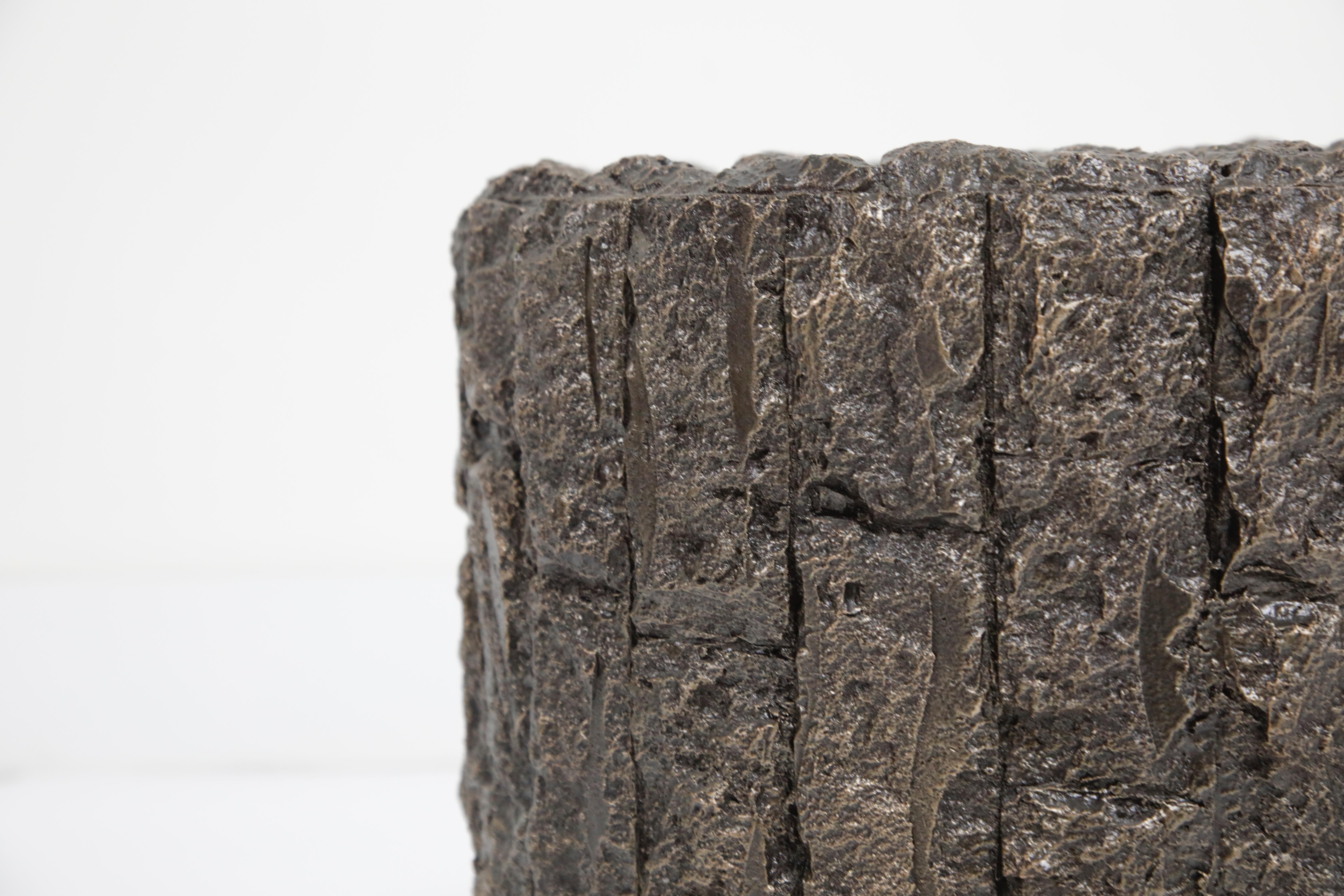 Pair of Paul Evans Styled Brutalist Drum Side Tables in Bronzed Resin, 1970s 3