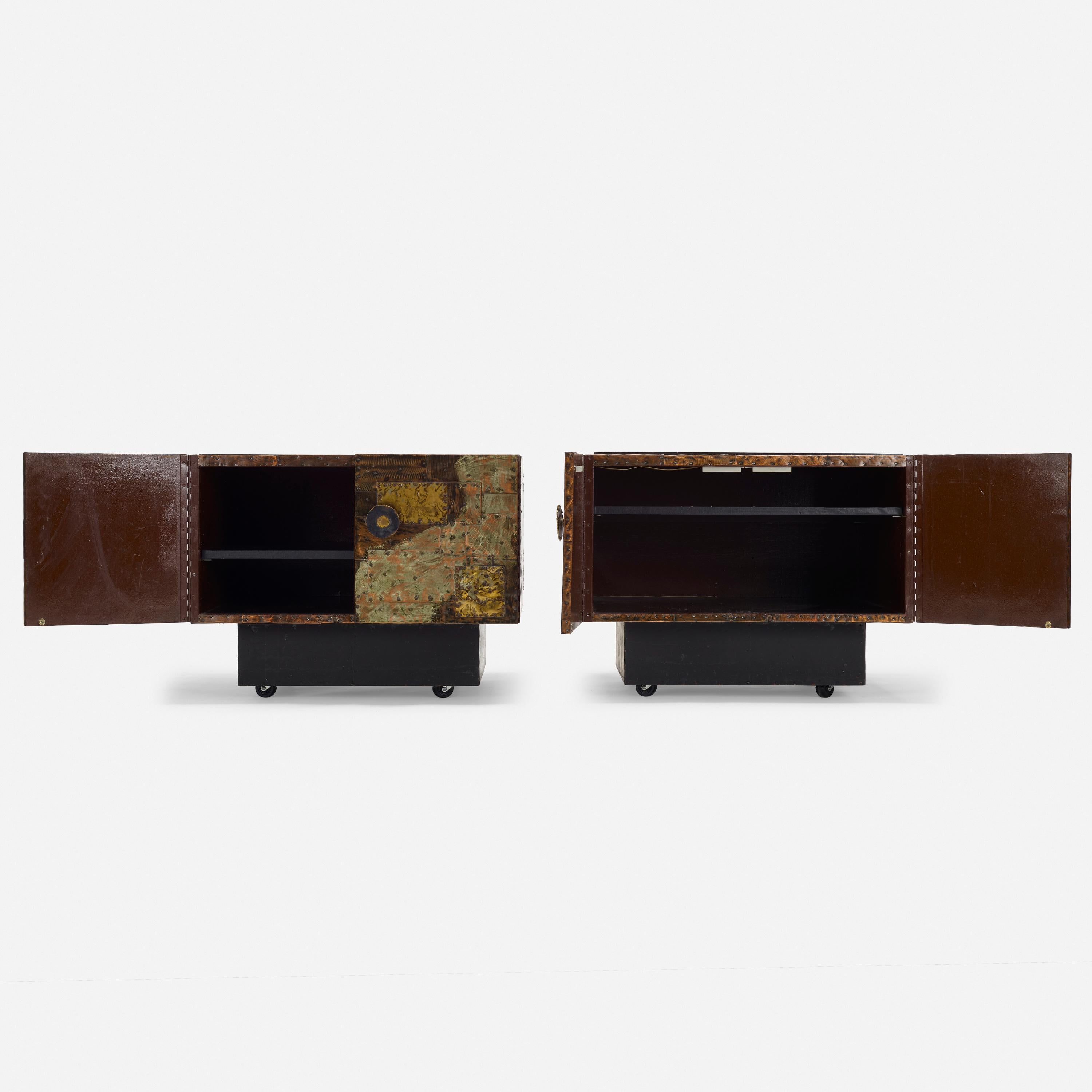American Pair of Paul Evans Welded and Patinated Steel Patchwork Side Tables For Sale
