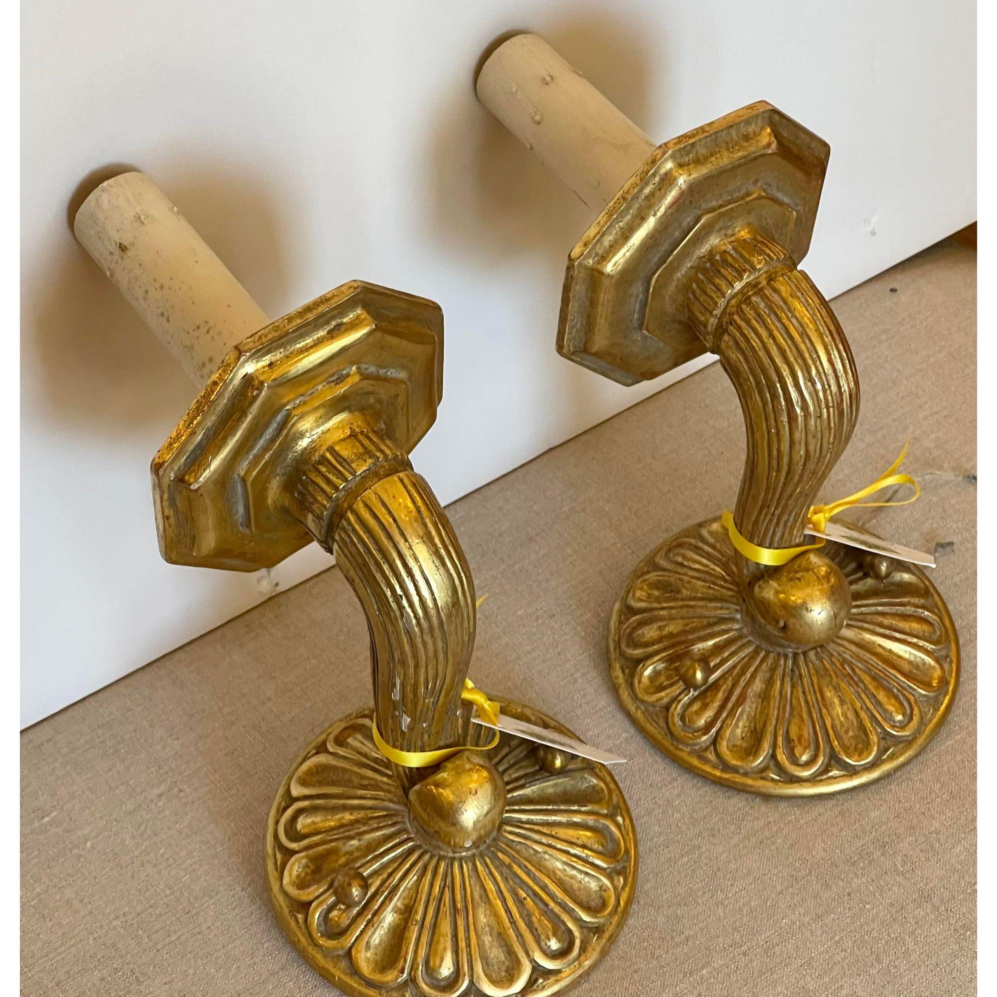 19th Century Style Paul Ferrante small lorenzo giltwood sconces - a Pair.

Additional information: 
Materials: Giltwood
Color: Gold
Period: 1990s
Styles: Regency
Lamp shade: Not Included
Power Sources: Up to 120V (US Standard),