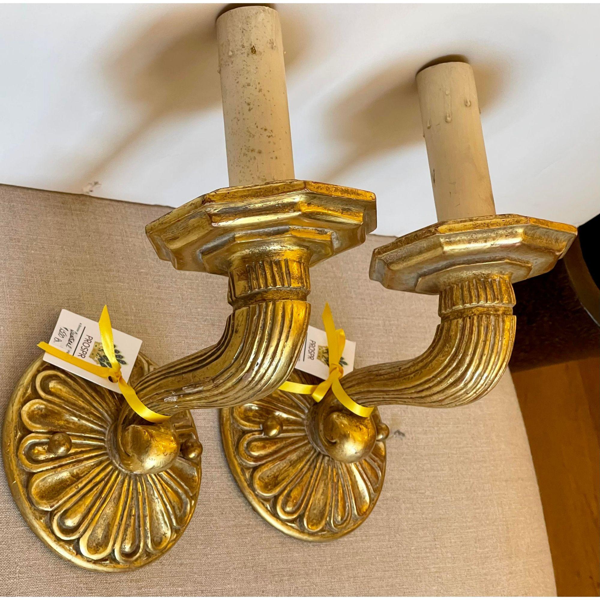 Pair of Paul Ferrante Regency Style Giltwood Sconces, Lorenzo In Good Condition In LOS ANGELES, CA