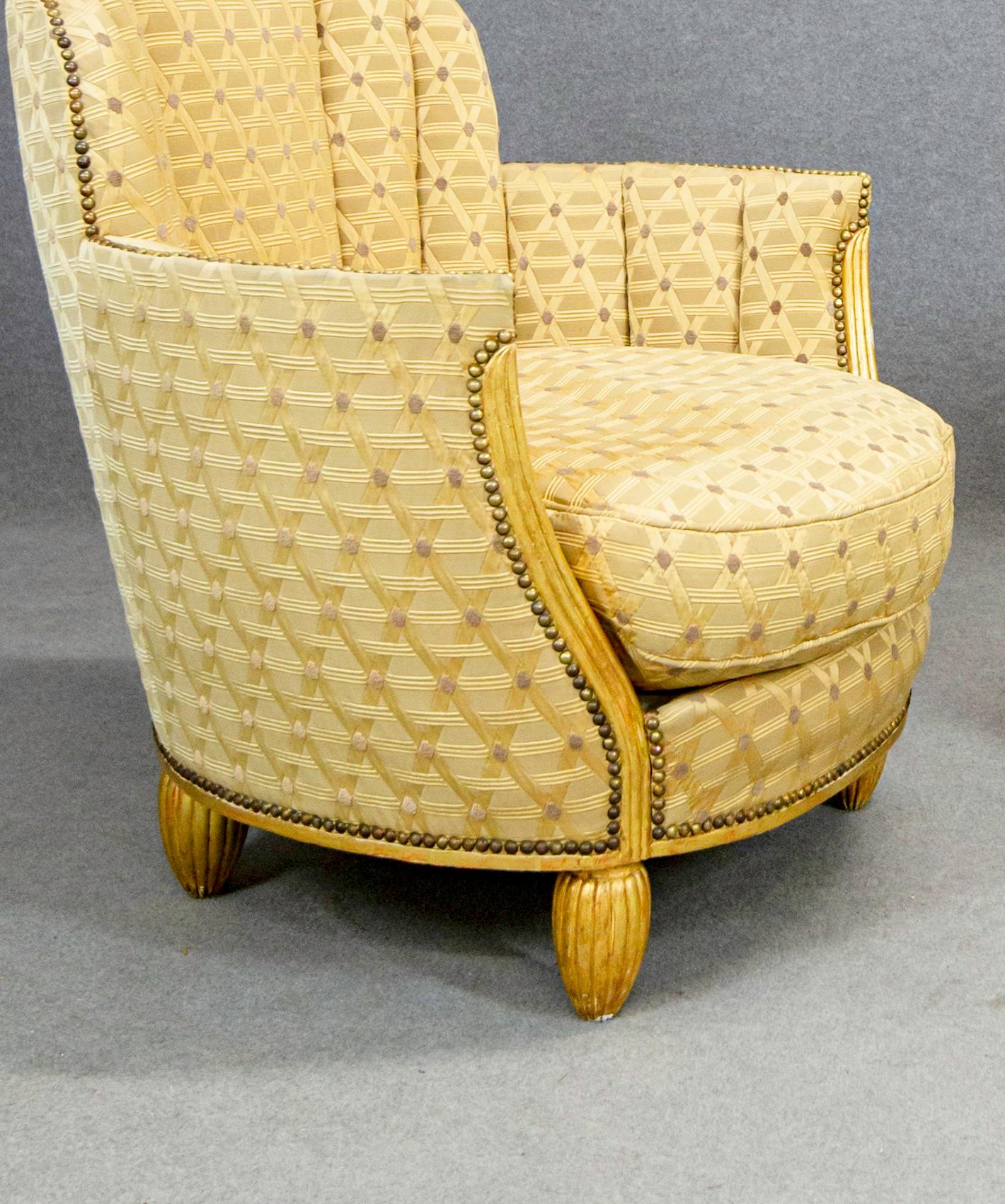 French Pair of Paul Follot Art Deco Armchairs Gilded Wood, circa 1920