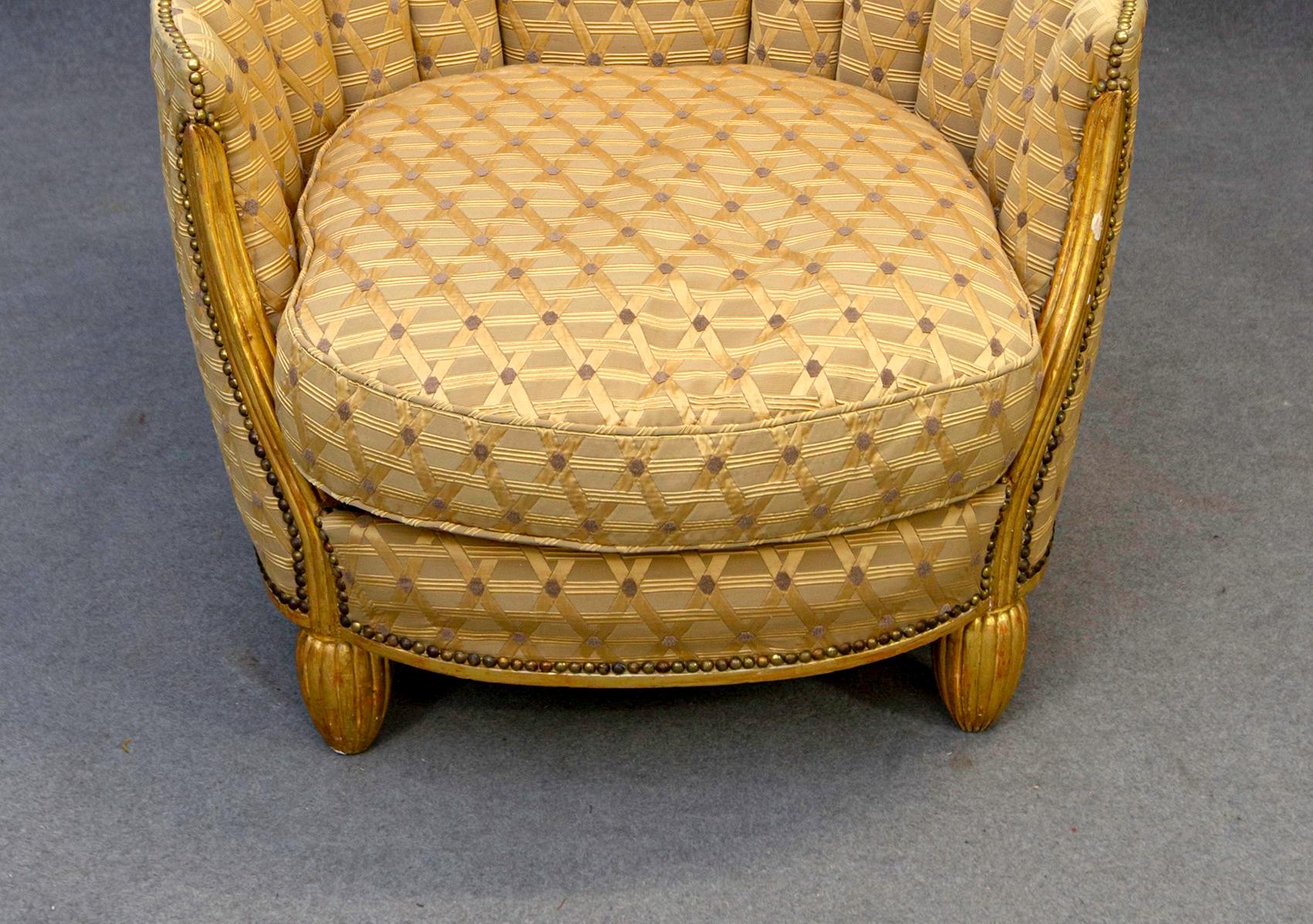 Pair of Paul Follot Art Deco Armchairs Gilded Wood, circa 1920 In Good Condition In Milano, IT