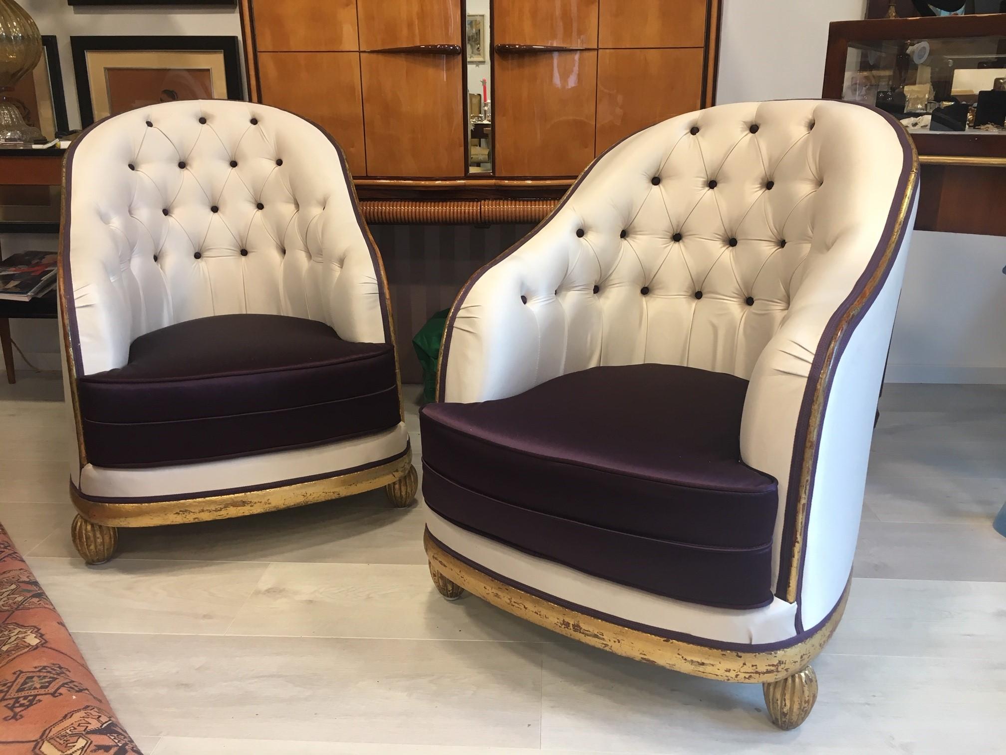 Art Deco Pair of Paul Follot French Art Déco Armchairs / Bergeres in Gilded Wood, 1920s