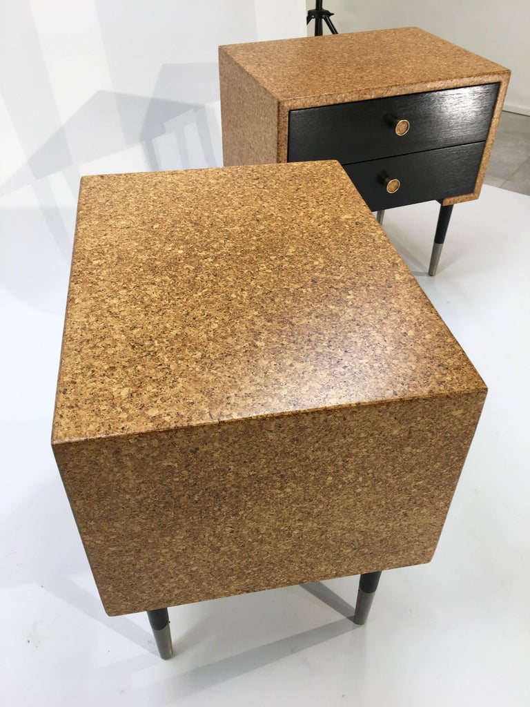 Pair Of Paul Frankl Cork Clad Nightstands By Johnson Furniture