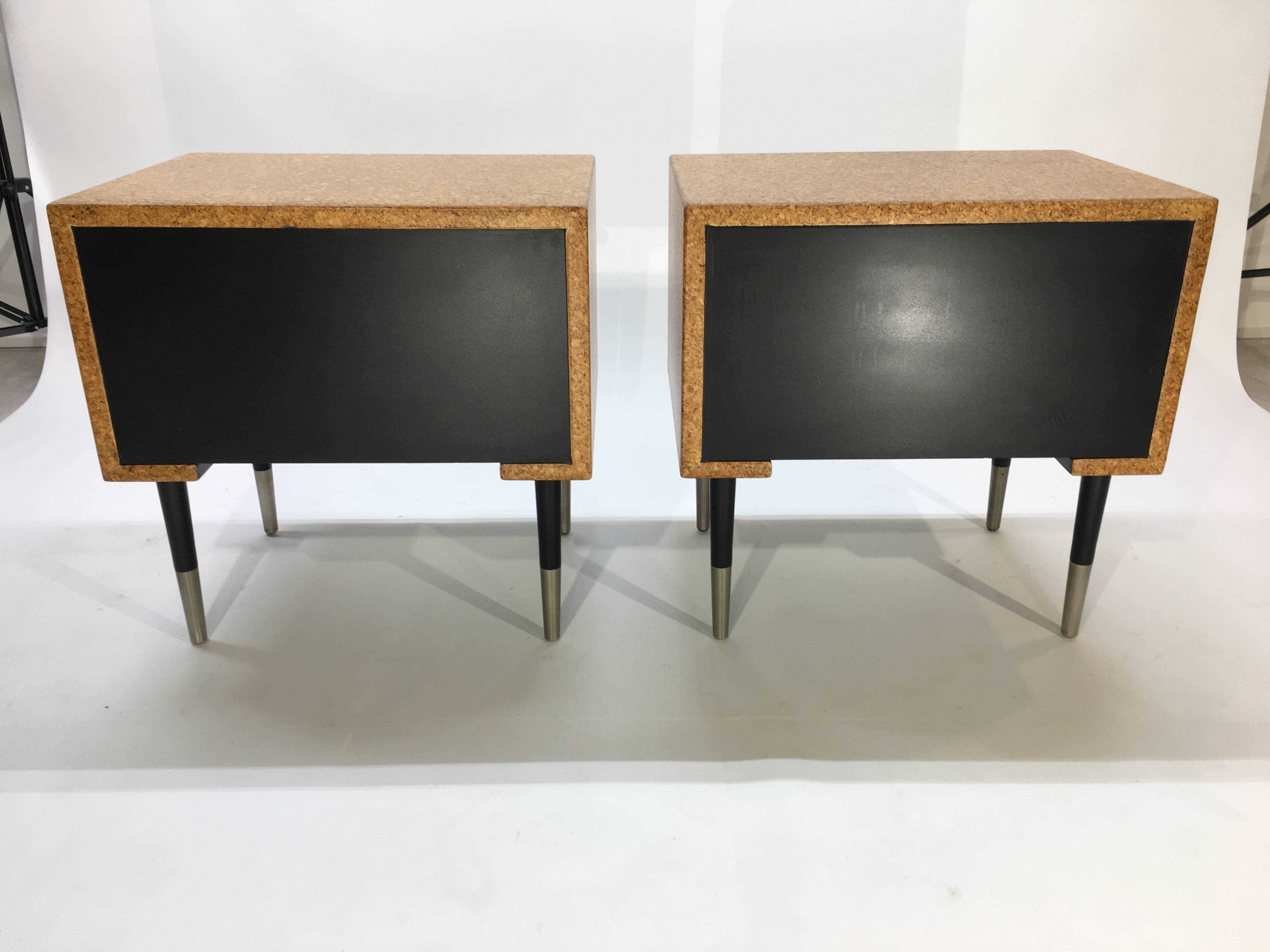Mid-Century Modern Pair of Paul Frankl Cork Clad Nightstands by Johnson Furniture Company