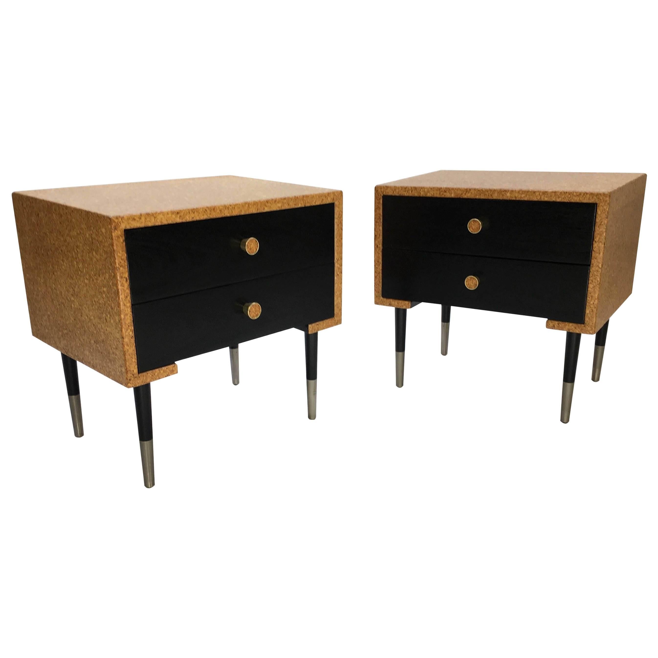 Pair of Paul Frankl Cork Clad Nightstands by Johnson Furniture Company