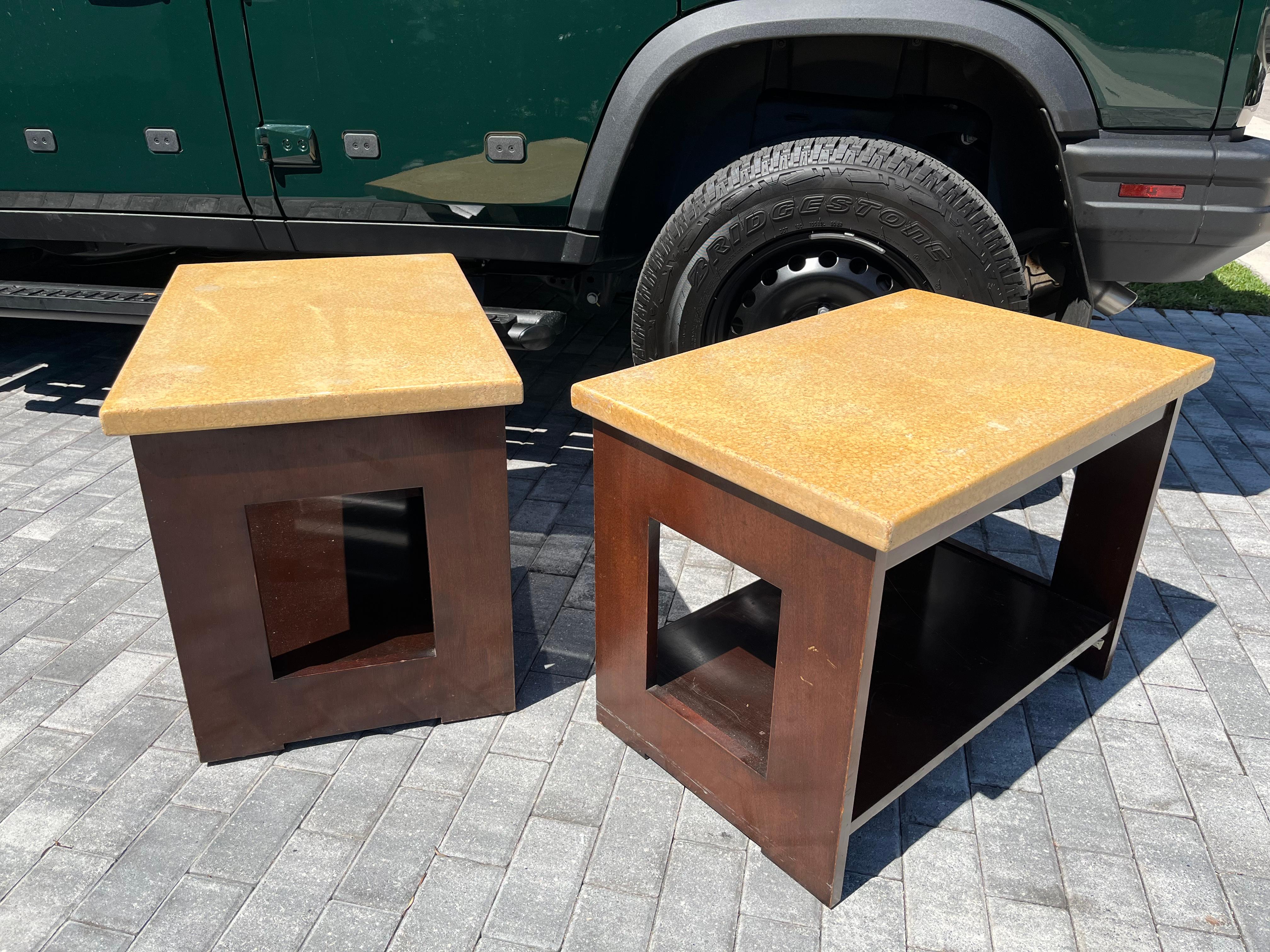Pair of Paul Frankl Cork Side End Tables In Good Condition For Sale In Miami, FL
