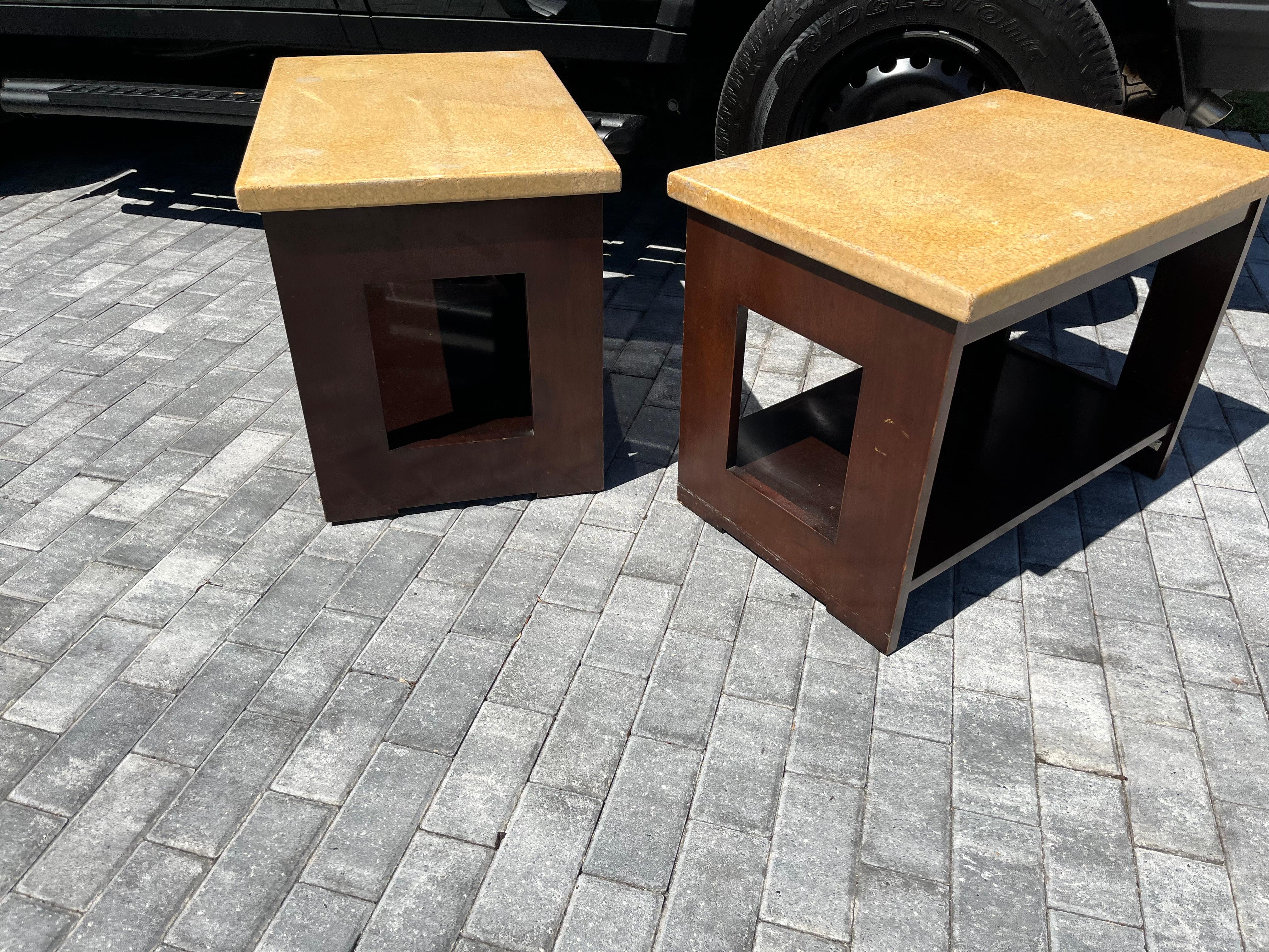 Pair of Paul Frankl Cork Side End Tables For Sale 2