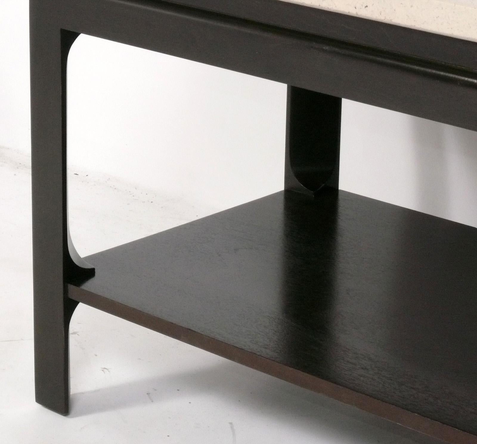 Lacquered Pair of Paul Frankl Cork Top End Tables