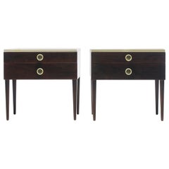 Used Pair of Paul Frankl Cork Top Nightstands or End Tables in Dark Walnut and Ivory