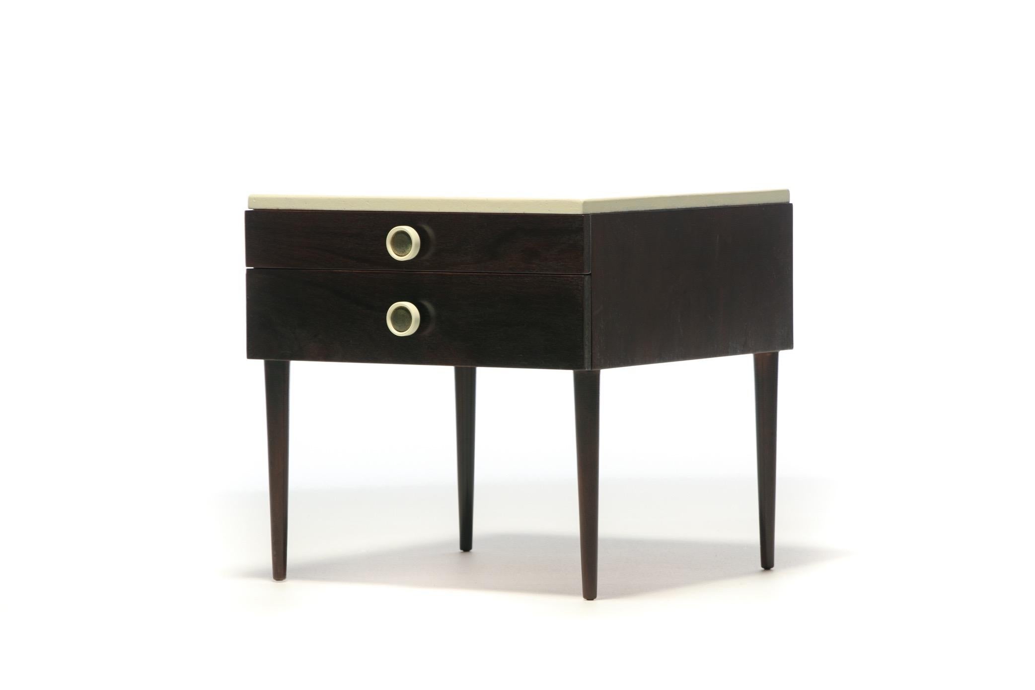 Pair of Paul Frankl Cork Top Nightstands or End Tables in Dark Walnut and Ivory For Sale 2