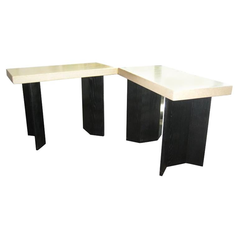 Pair of Paul Frankl Ebonized Oak and Cork Console Tables 4