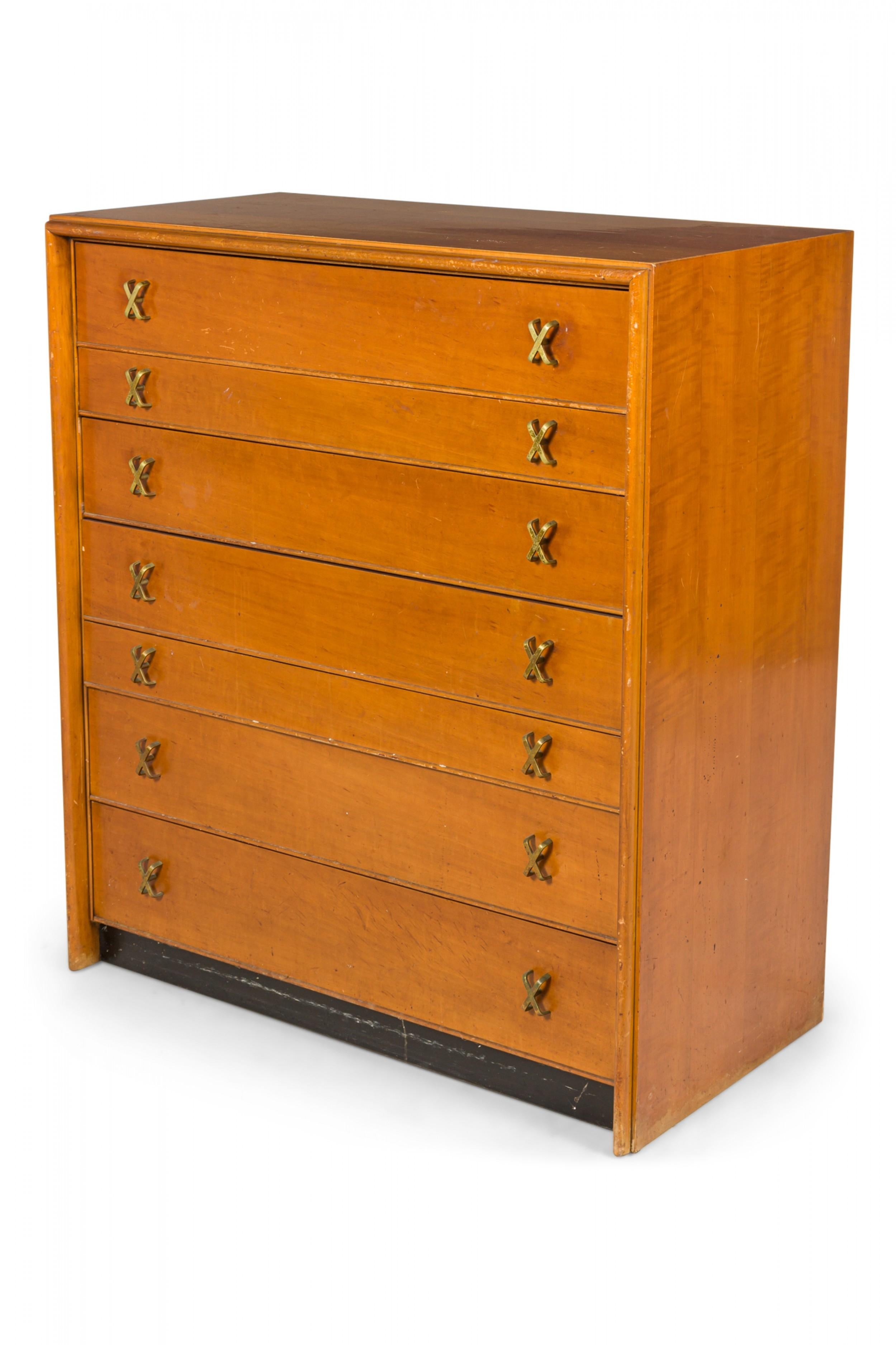 Ein Paar Paul Frankl für Johnson Furniture Co. Nussbaum Sechs Schubladen hohe Kommoden (Moderne der Mitte des Jahrhunderts) im Angebot