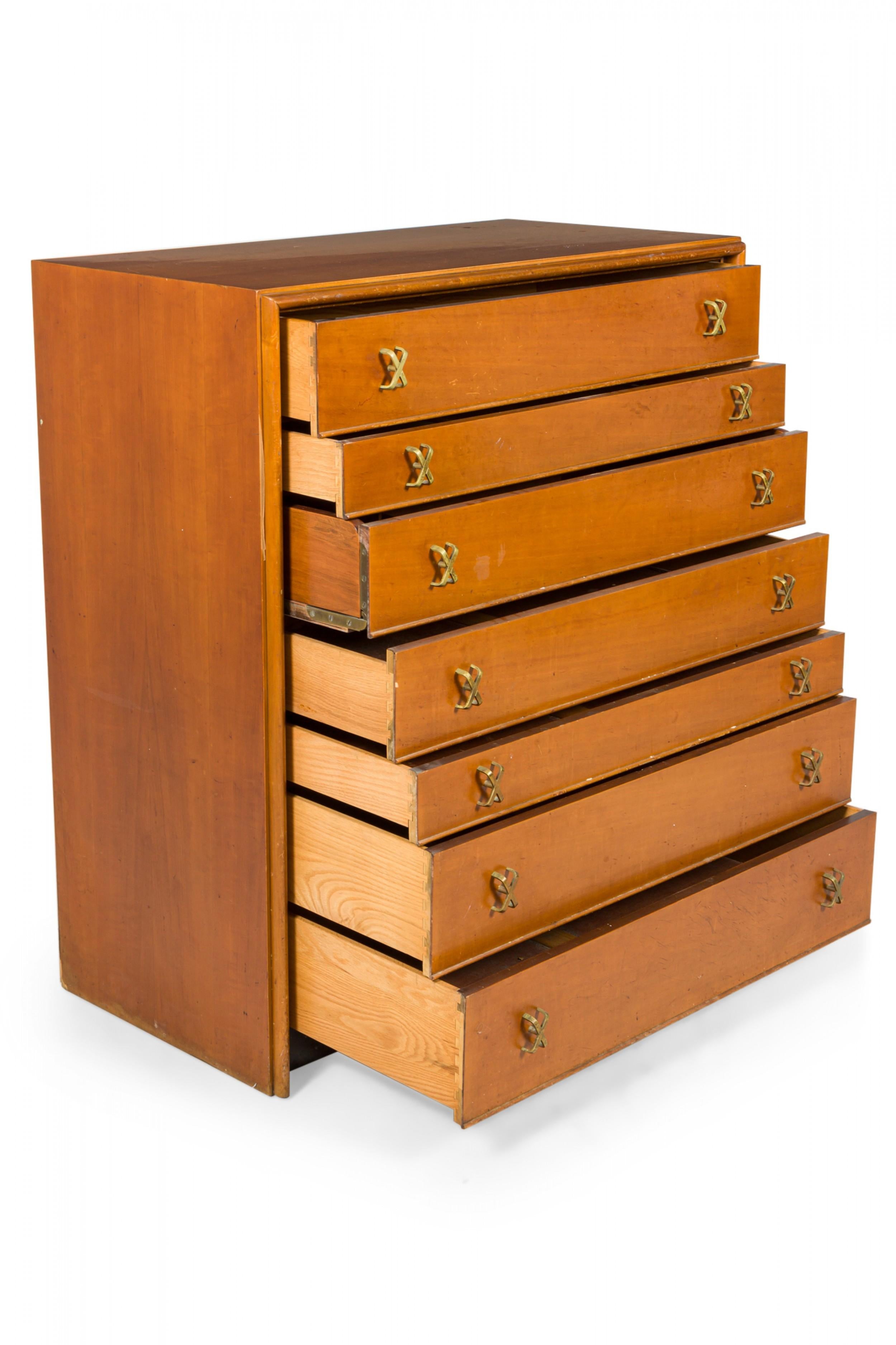 Ein Paar Paul Frankl für Johnson Furniture Co. Nussbaum Sechs Schubladen hohe Kommoden (Walnuss) im Angebot