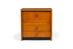 Pair of Paul Frankl for Johnson Furniture Wooden Brass X Handle Bedside Table