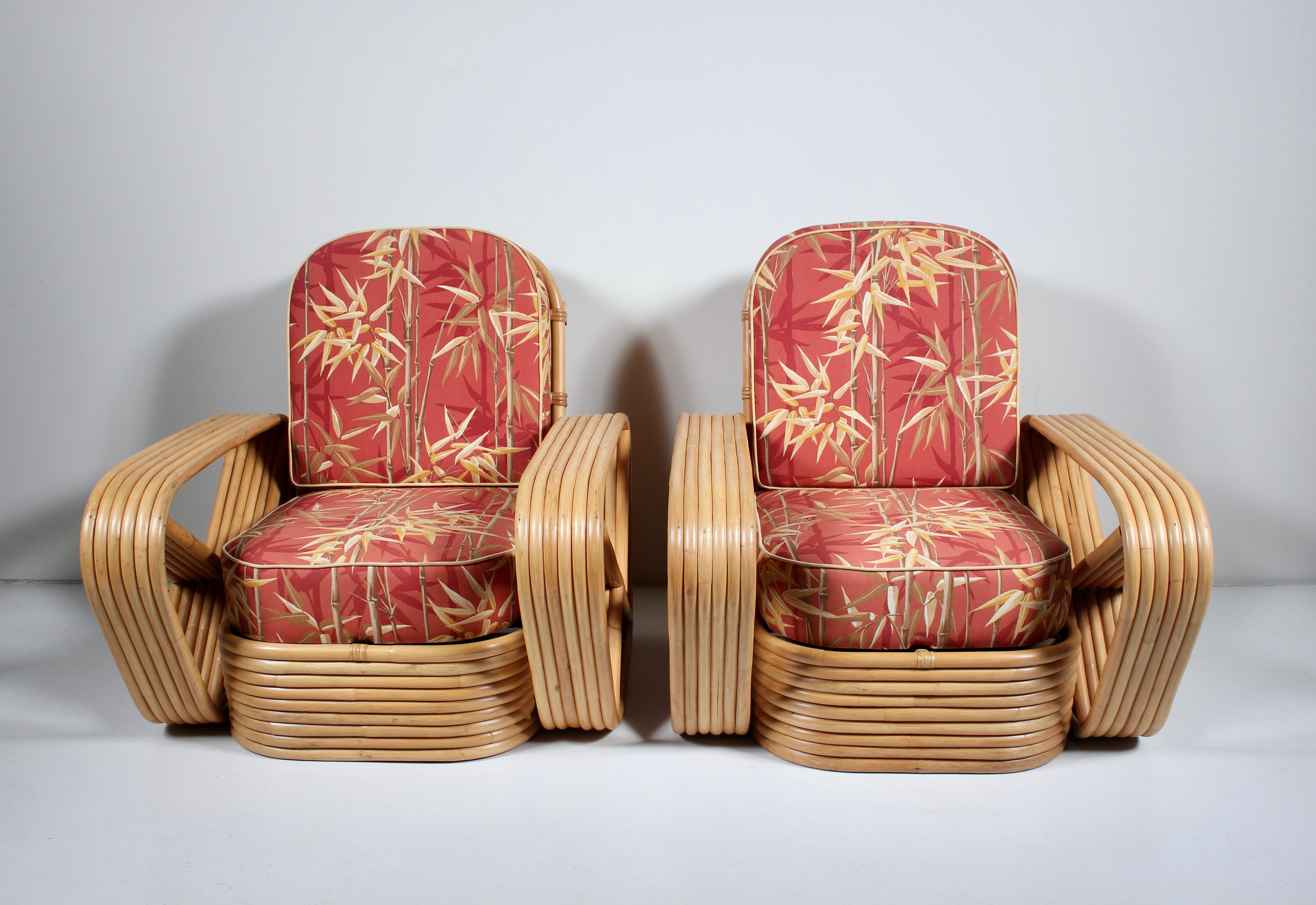Mid-Century Modern Paire de fauteuils de salon en bambou et rotin Paul Frankl pour Tochiku en vente