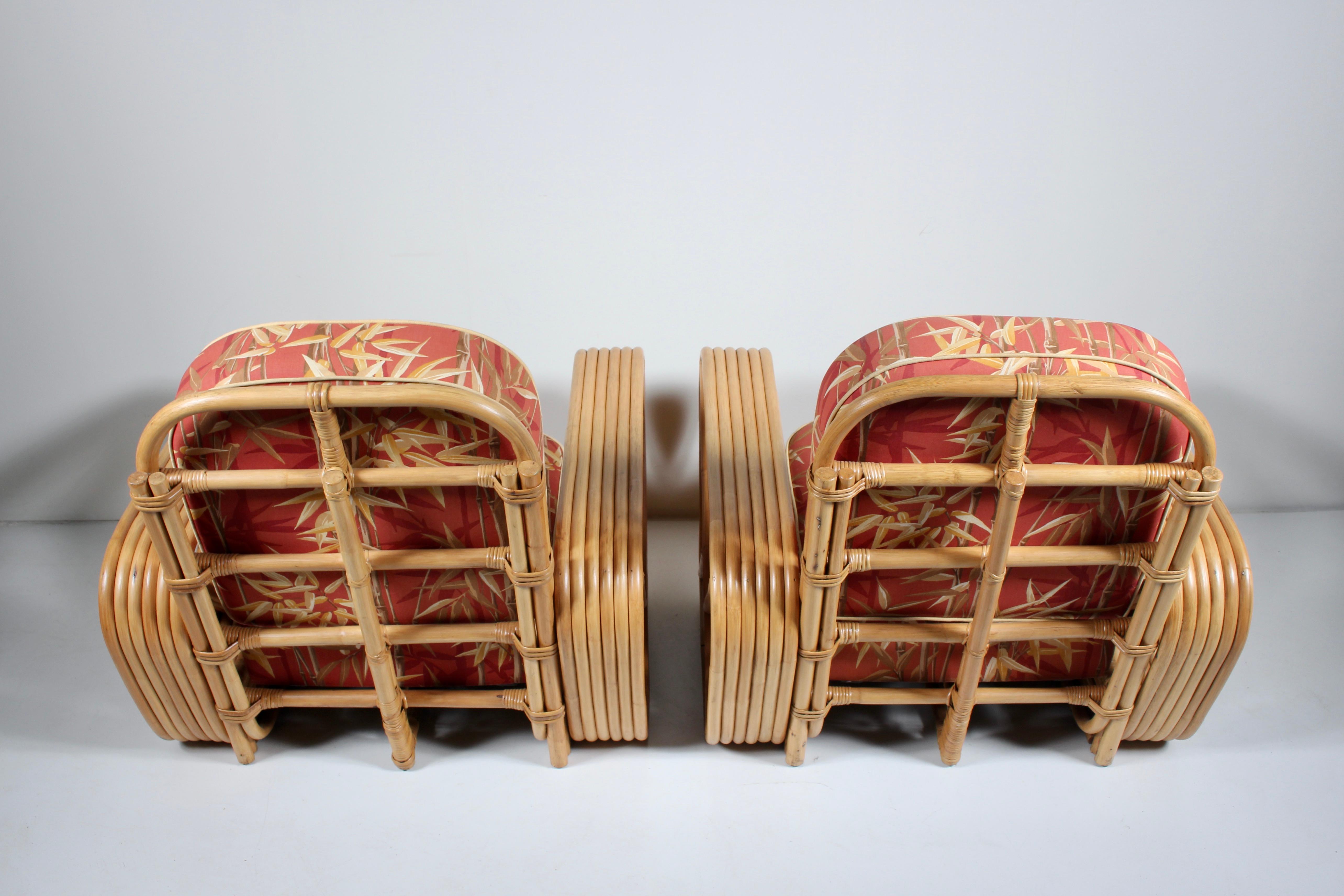 Mid-Century Modern Pair of Paul Frankl for Tochiku Bamboo & Rattan Lounge Chairs For Sale