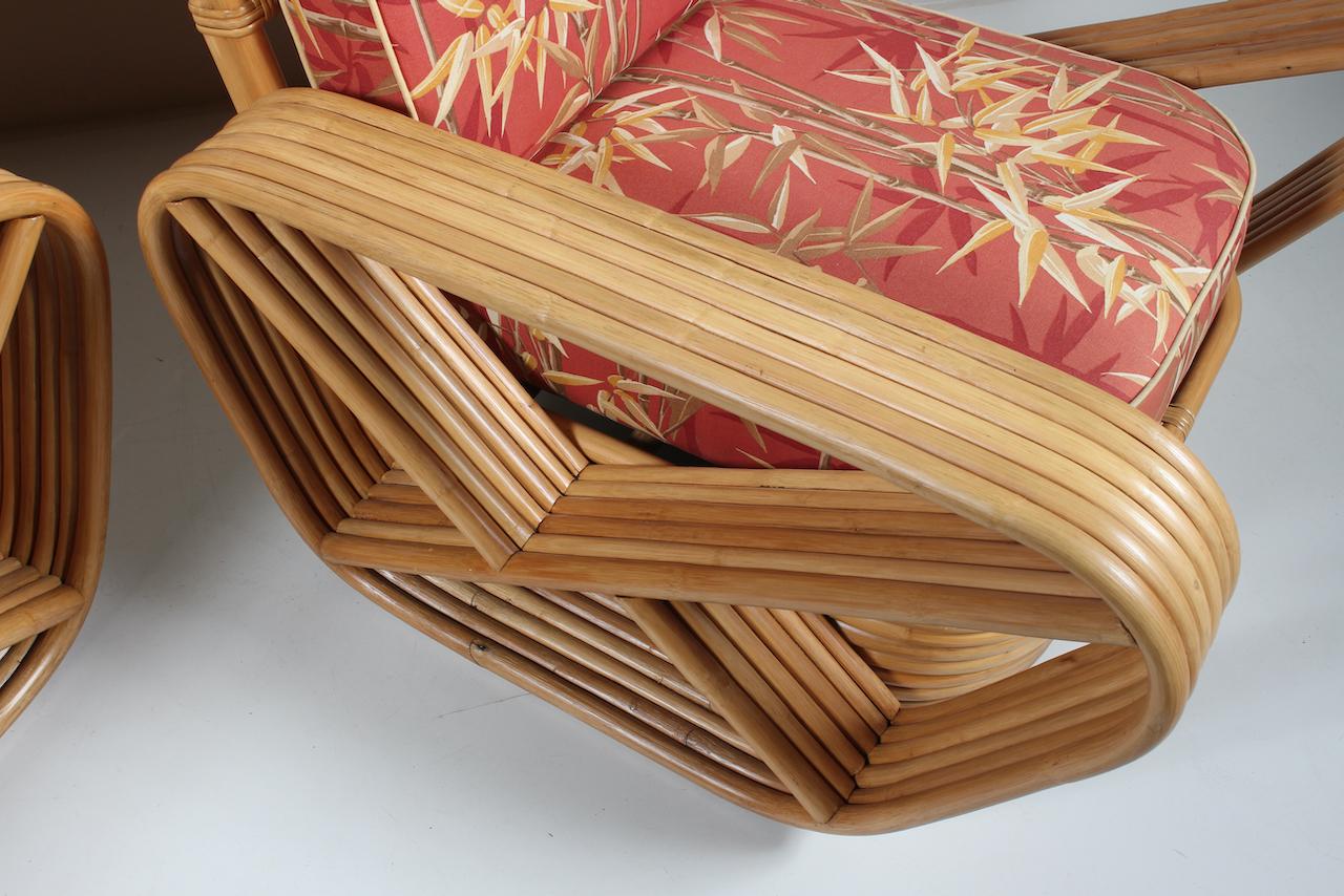 Japanese Pair of Paul Frankl for Tochiku Bamboo & Rattan Lounge Chairs For Sale