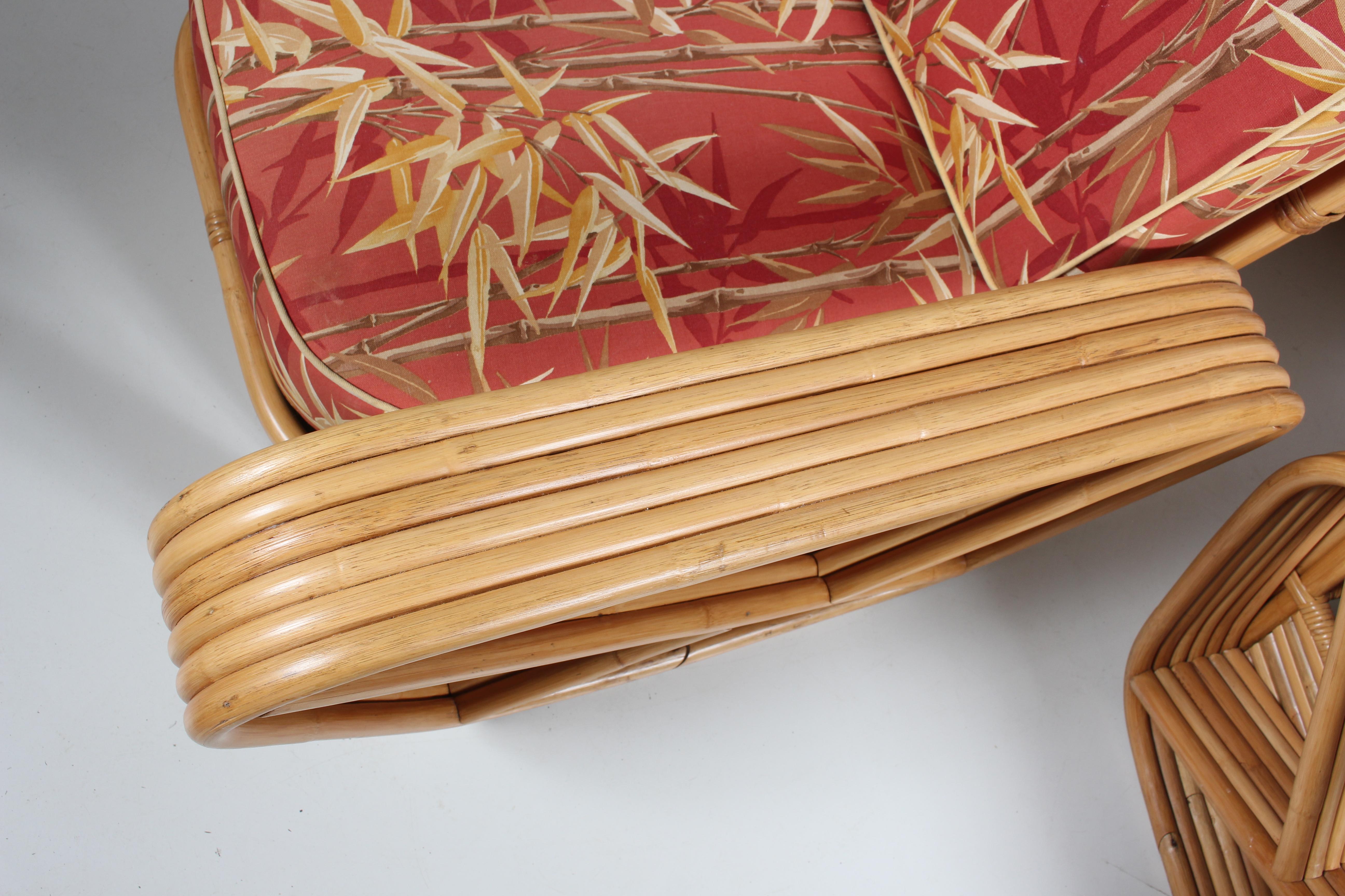 Tissu Paire de fauteuils de salon en bambou et rotin Paul Frankl pour Tochiku en vente