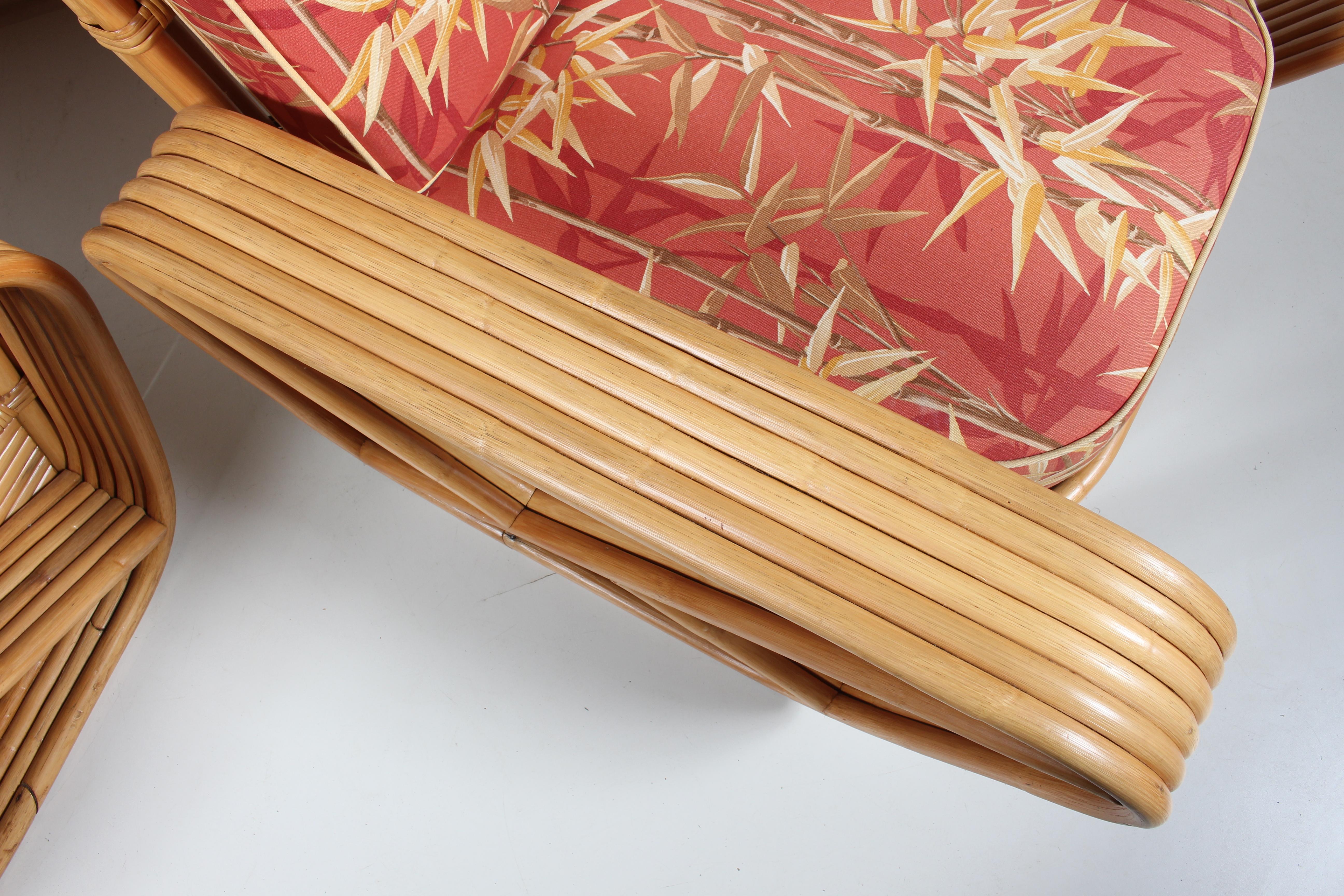 Fabric Pair of Paul Frankl for Tochiku Bamboo & Rattan Lounge Chairs For Sale