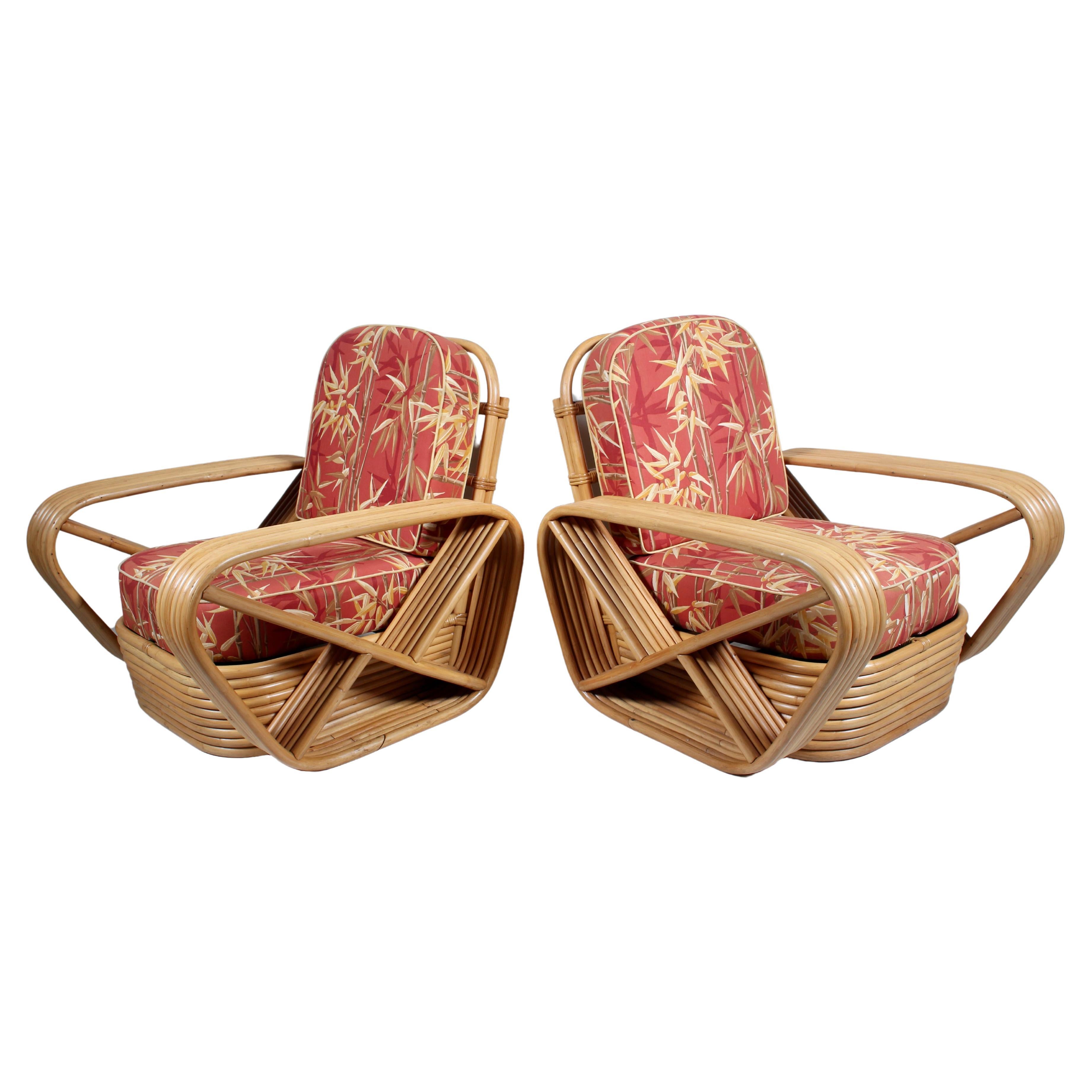 Pair of Paul Frankl Style Bamboo & Rattan Lounge Chairs by Tochiku