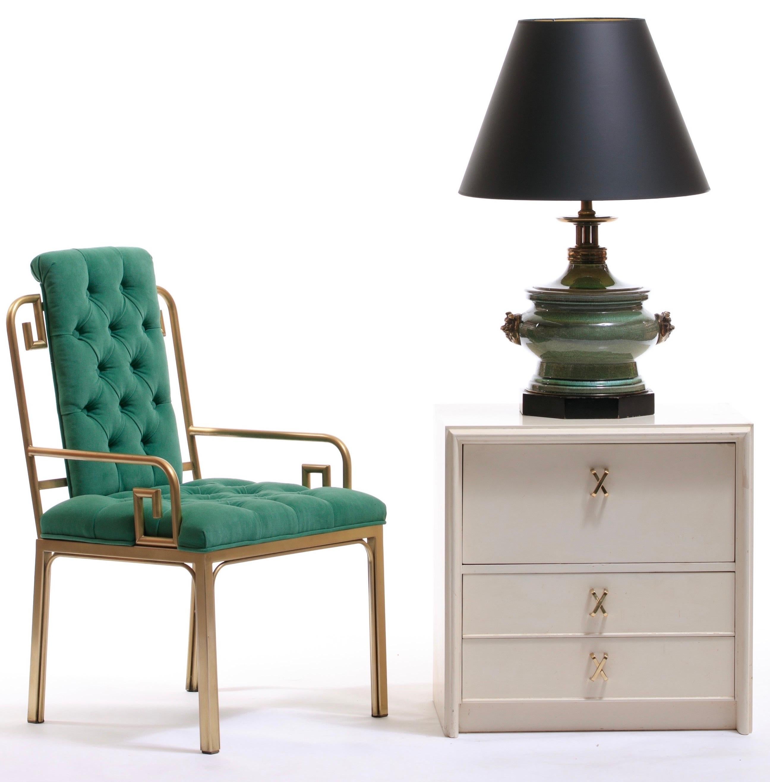 Pair of Paul Frankl Ivory Lacquered Nightstands with Brass X Pulls, circa 1950 6