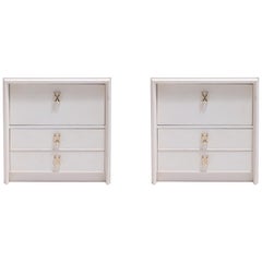 Pair of Paul Frankl Ivory Lacquered Night Stands with Brass X Pulls, circa 1950
