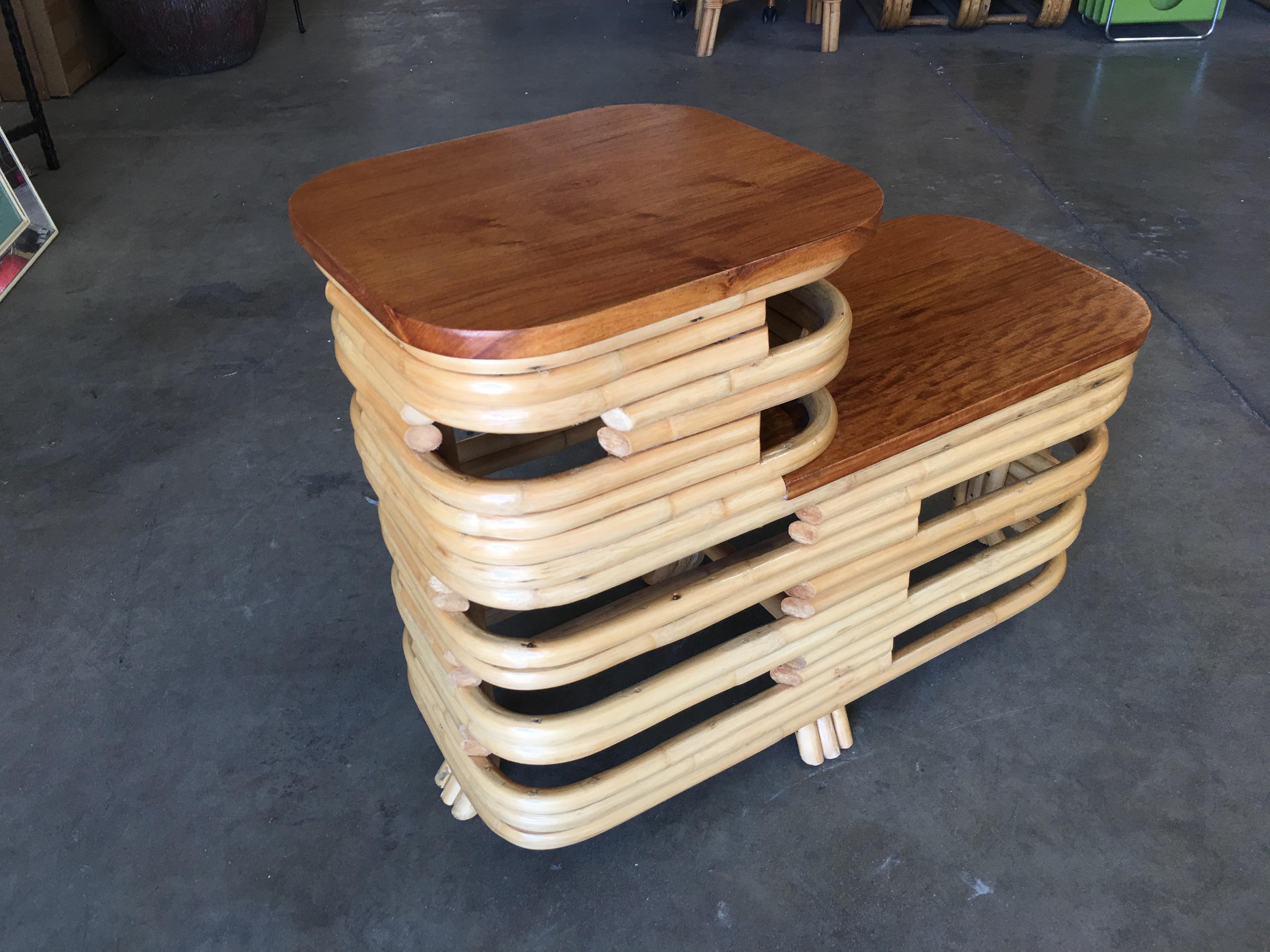 Pair Art Deco Stacked Rattan Side Table with Legs For Sale 4