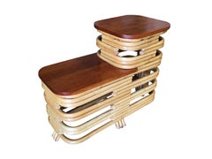 Pair Art Deco Stacked Rattan Side Table with Legs