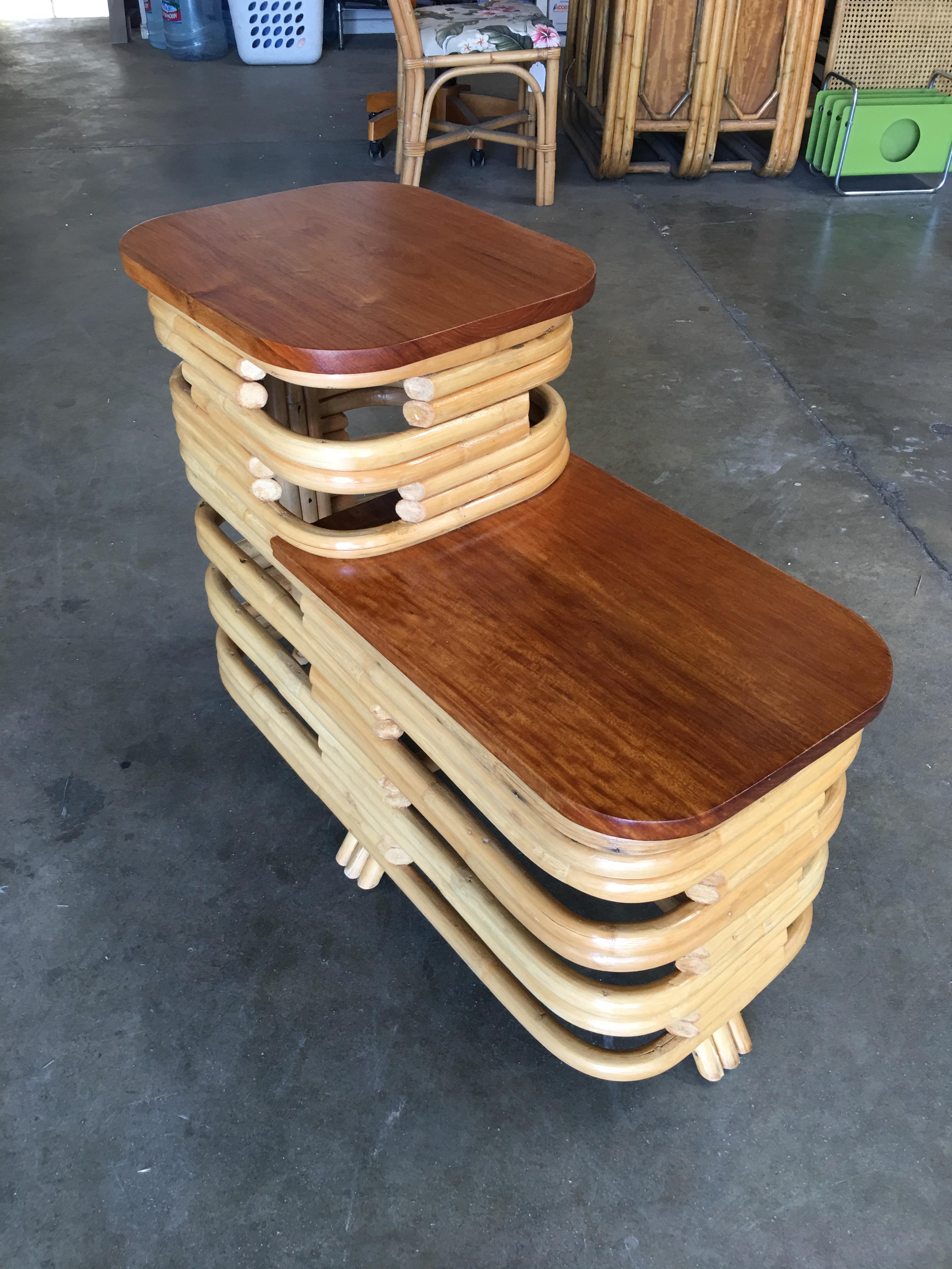 Pair Art Deco Stacked Rattan Side Table with Legs For Sale 3