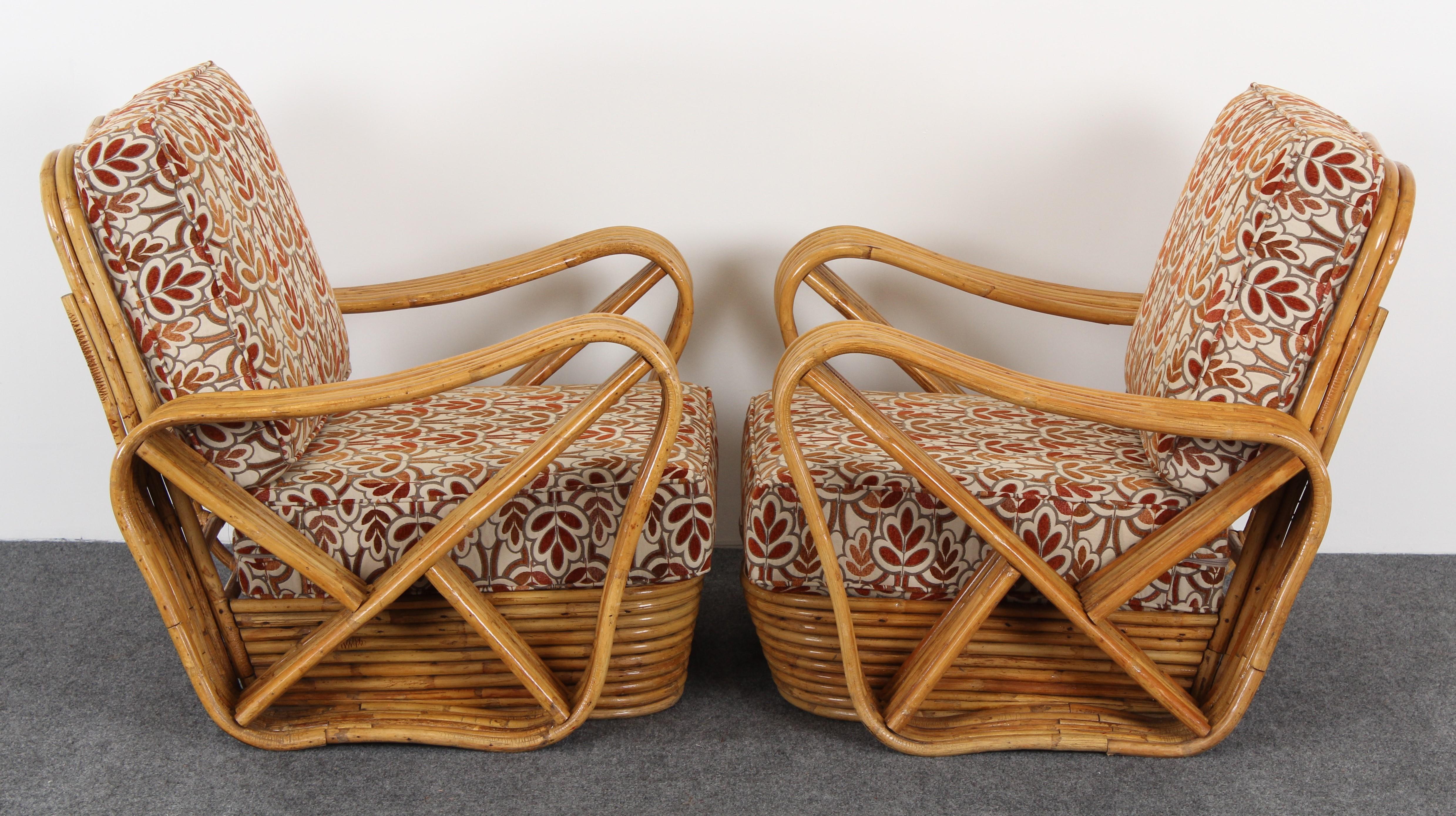 Pair of Paul Frankl Style Bamboo Rattan Lounge Chairs, 1950s In Good Condition In Hamburg, PA