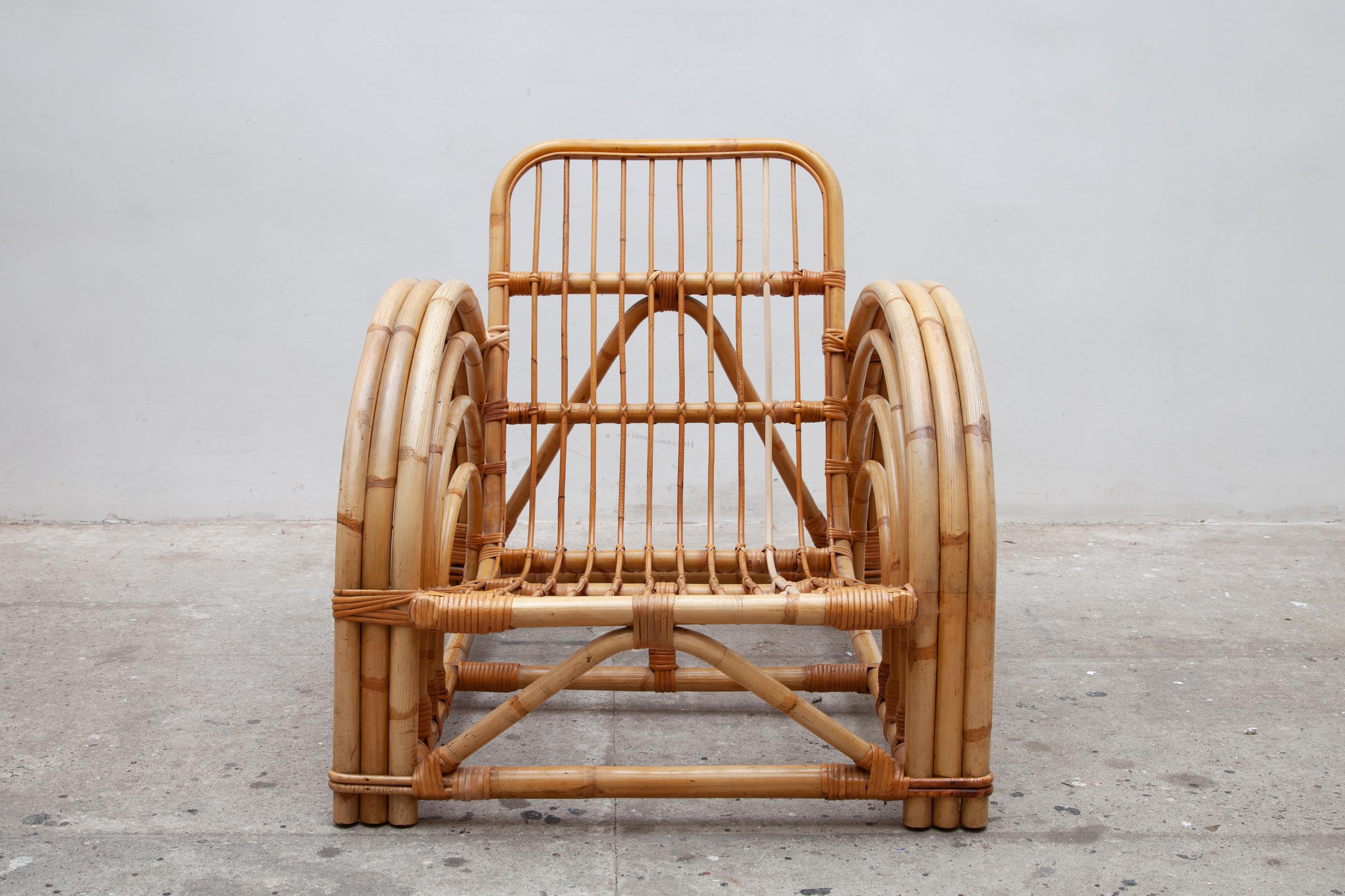 Austrian Paul Frankl Style Pretzel Bamboo Patio Lounge Chair, Mid-Century Modern