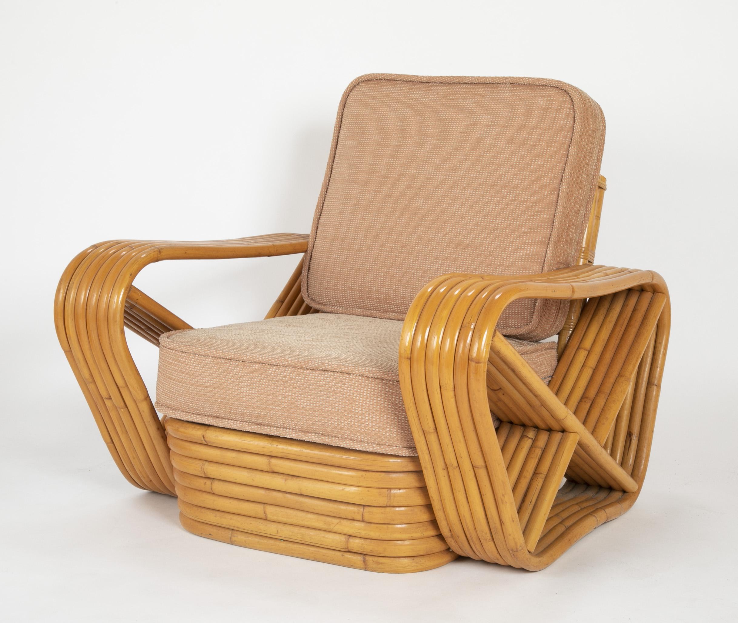 Pair of Paul Frankl Style Rattan Armchairs with Ottomans 3