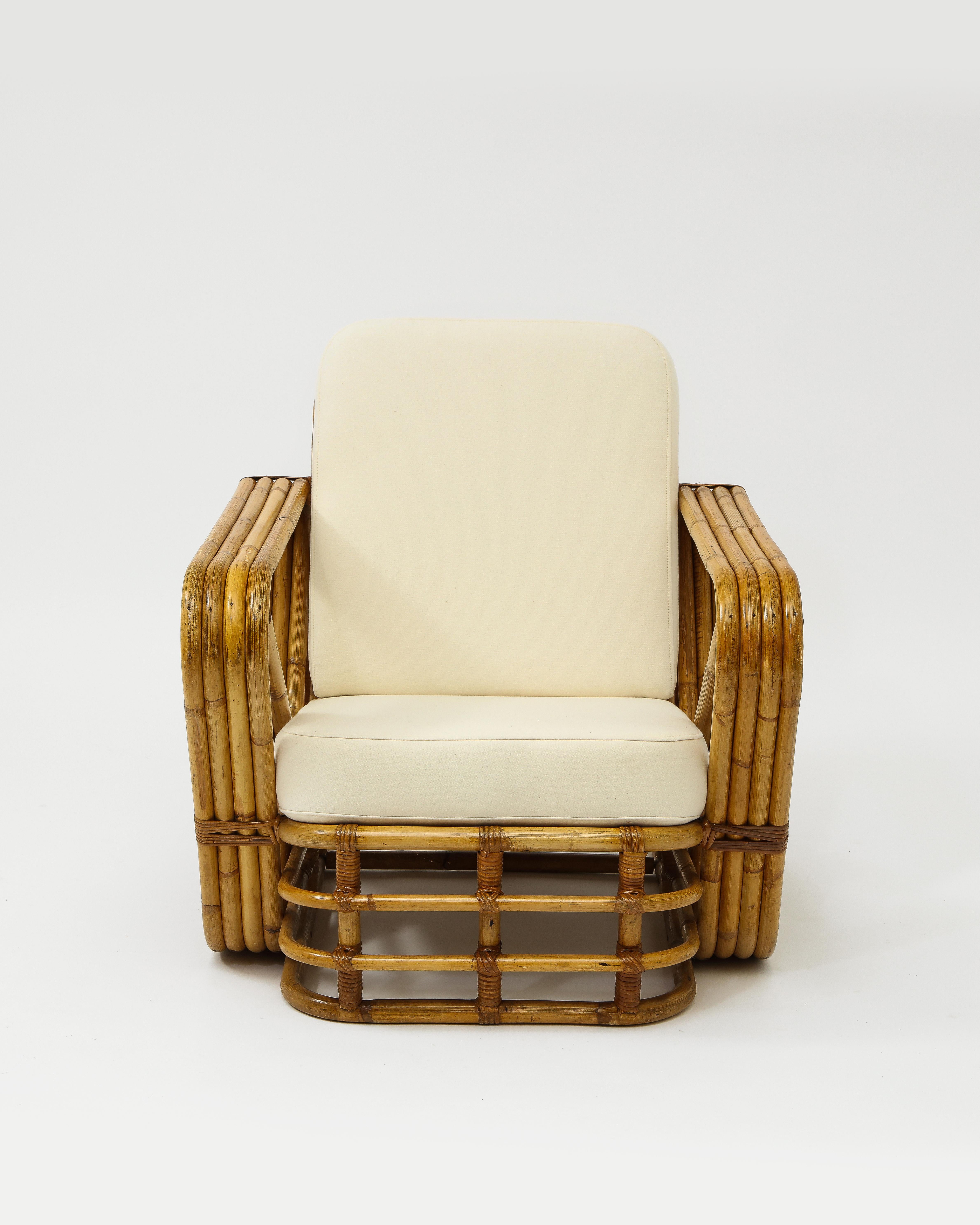 Pair of Paul Frankl Style Rattan Lounge Chairs, France, 1950s 5