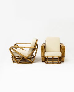 Pair of Paul Frankl Style Rattan Lounge Chairs, France, 1950s