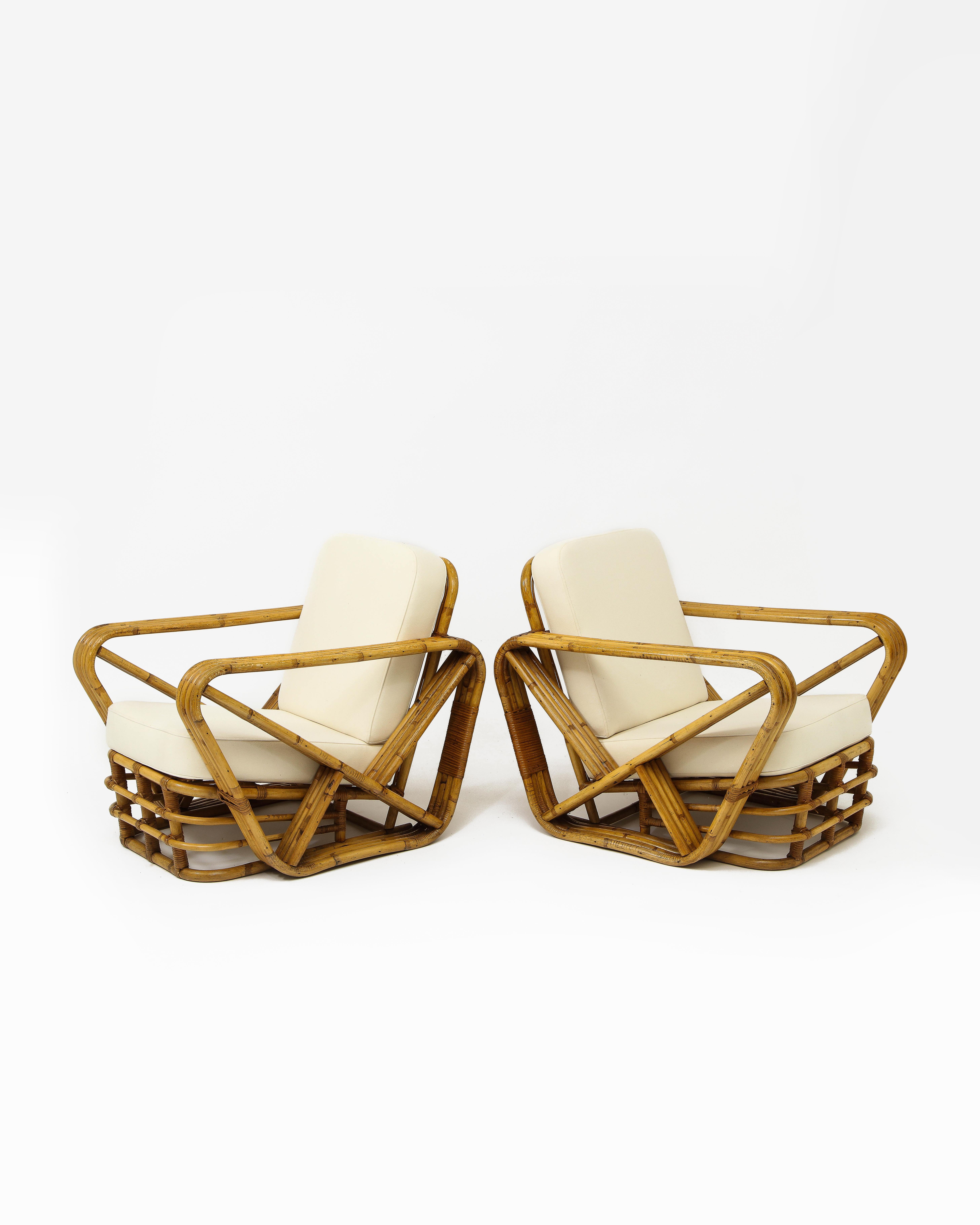Mid-Century Modern Pair of Paul Frankl Style Rattan Lounge Chairs, France, 1950s