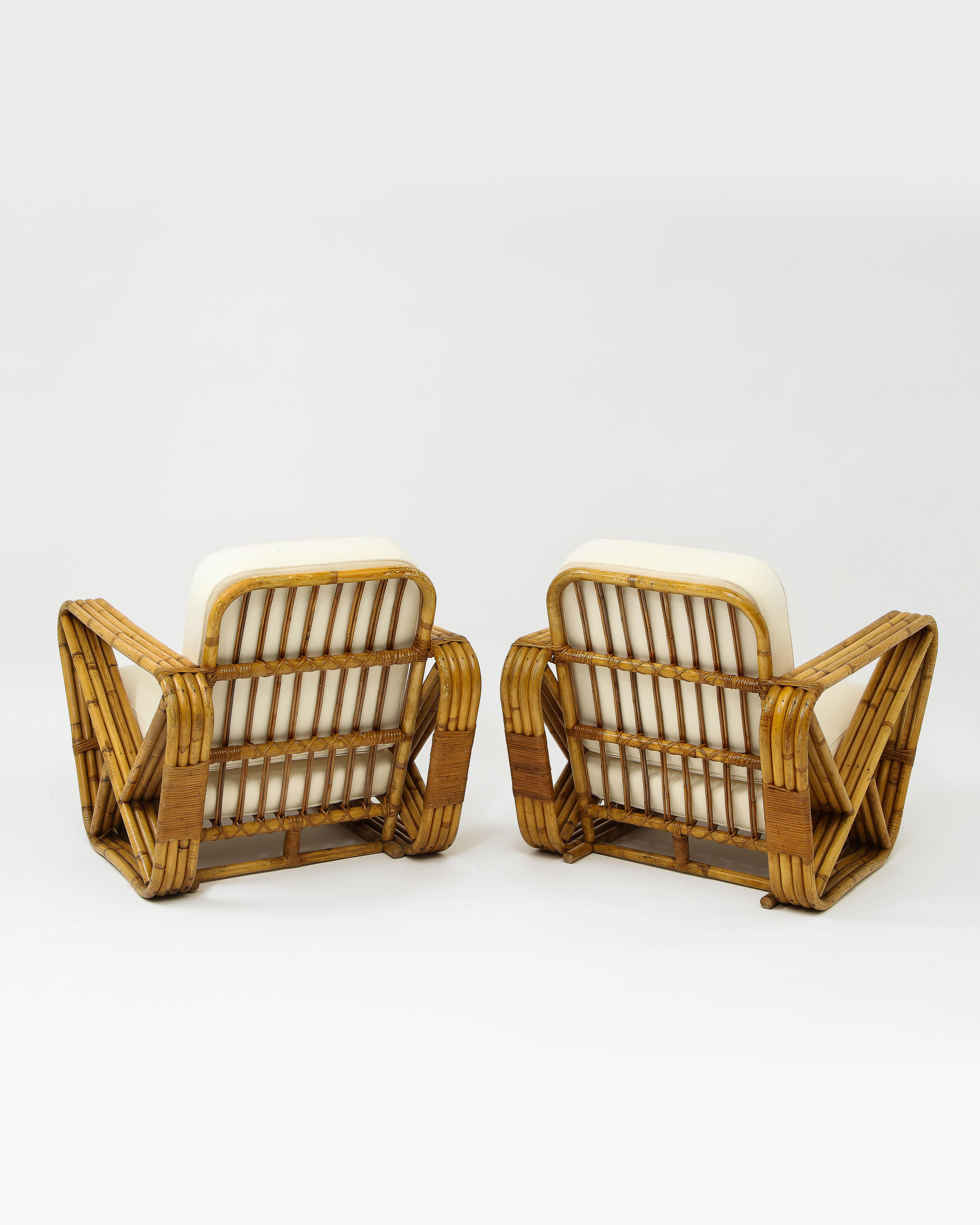 Pair of Paul Frankl Style Rattan Lounge Chairs, France, 1950s 1