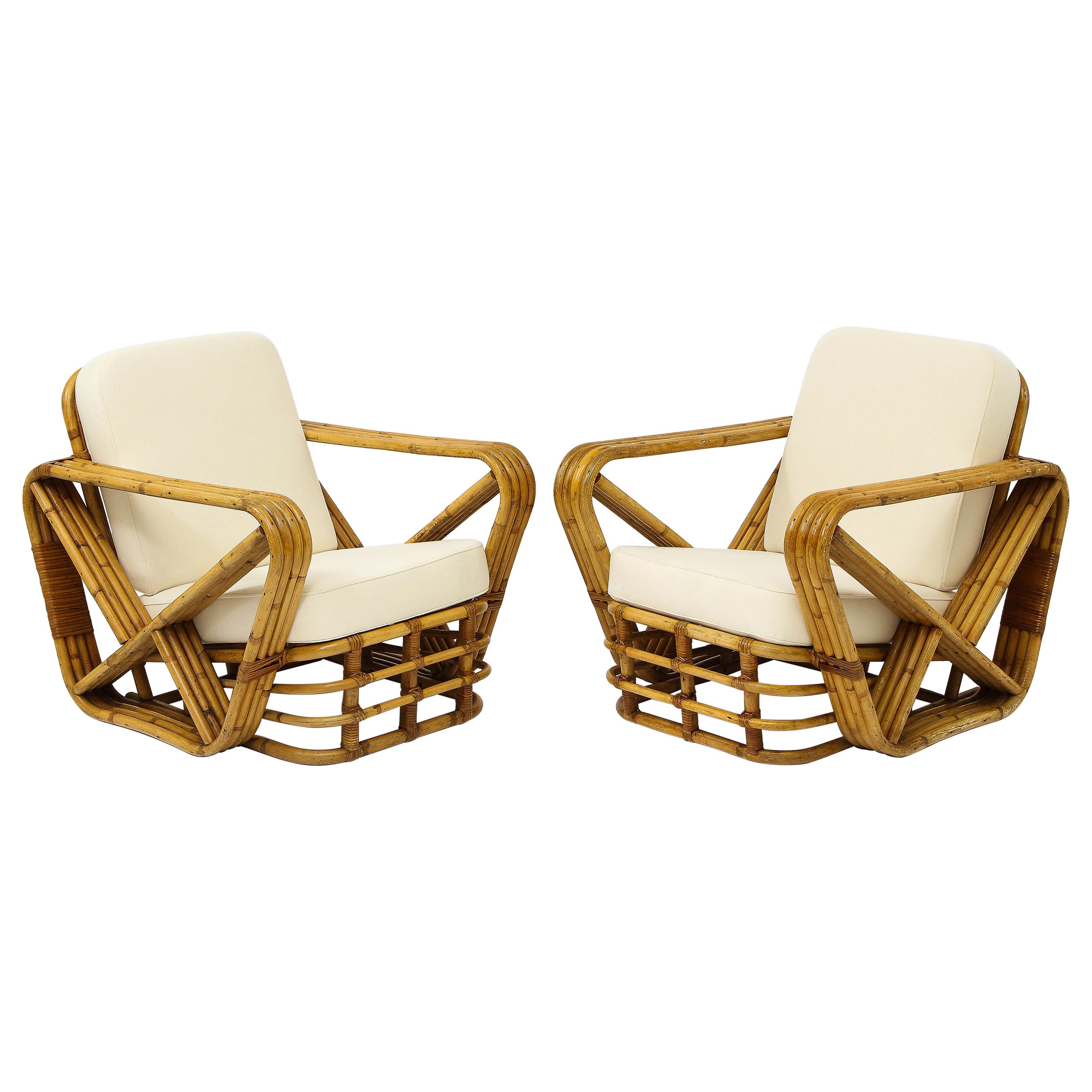 Pair of Paul Frankl Style Rattan Lounge Chairs, France, 1950s